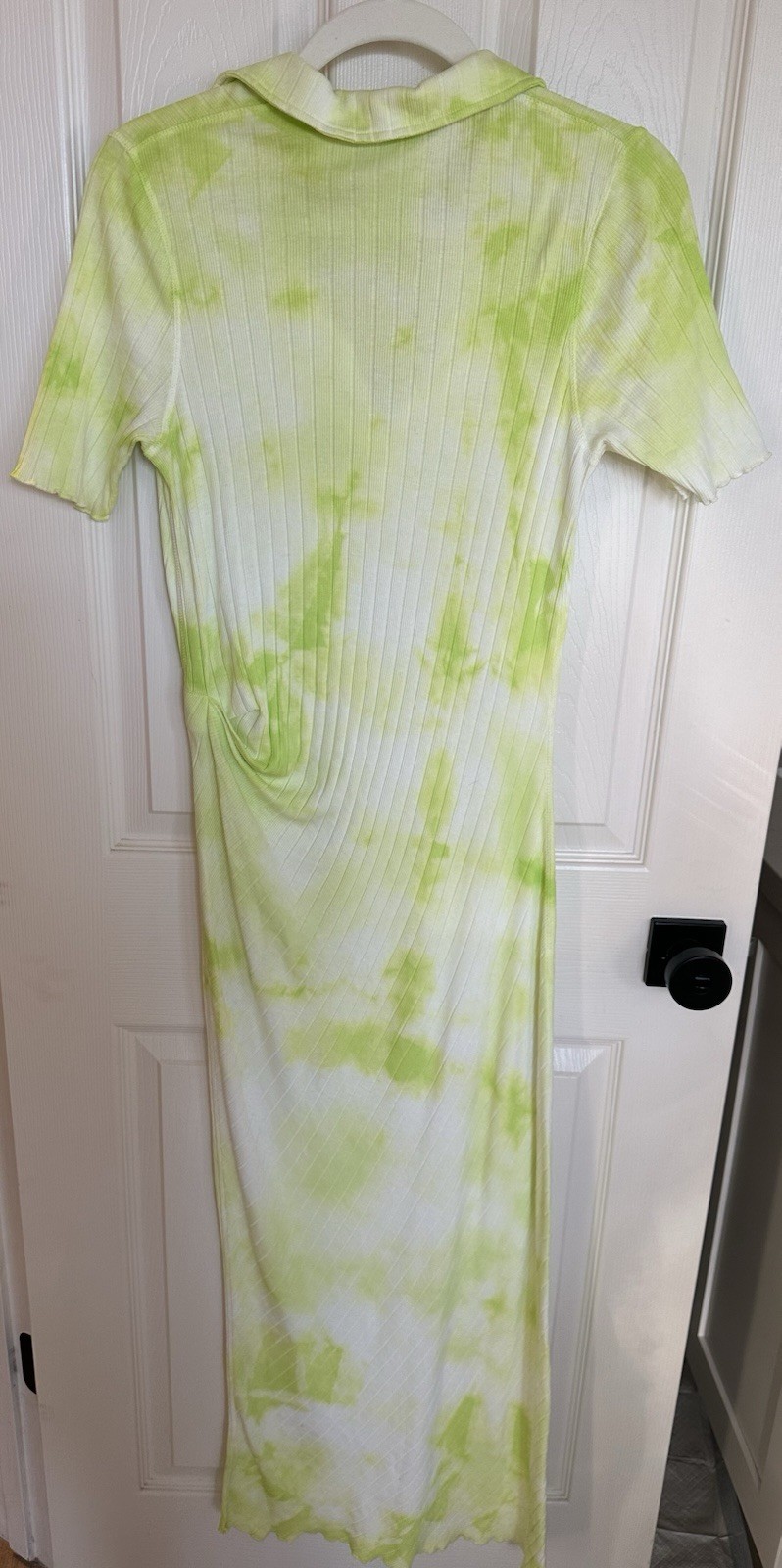 Helmut Lang Tie Dye Rib Cotton Polo Midi Dress In Electric Yellow Batik Size M