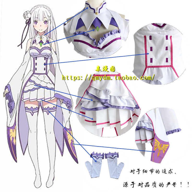 In-Stock Re:Zero-Starting Life In Another World Emilia Cosplay Costume Full Set