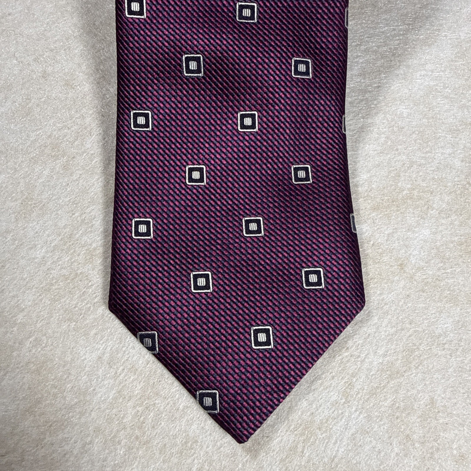 Canali 1934 Necktie, 100% Silk, Made in Italy, Geometric Burgundy Navy Blue 58″