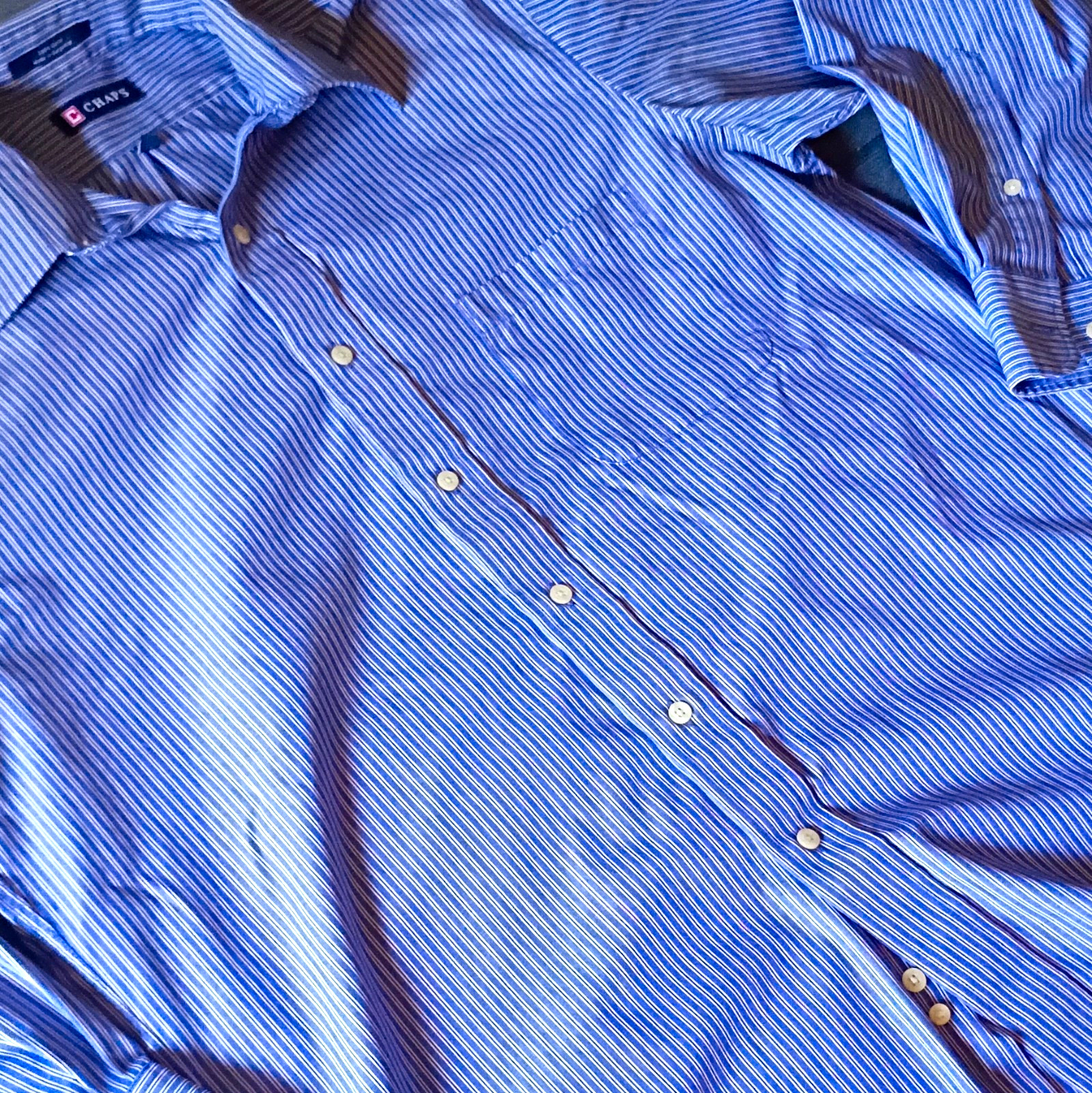 Chaps Classic Fit Cotton Blue/White Striped Mens Dress Shirt 16.5″ 32-33 Large