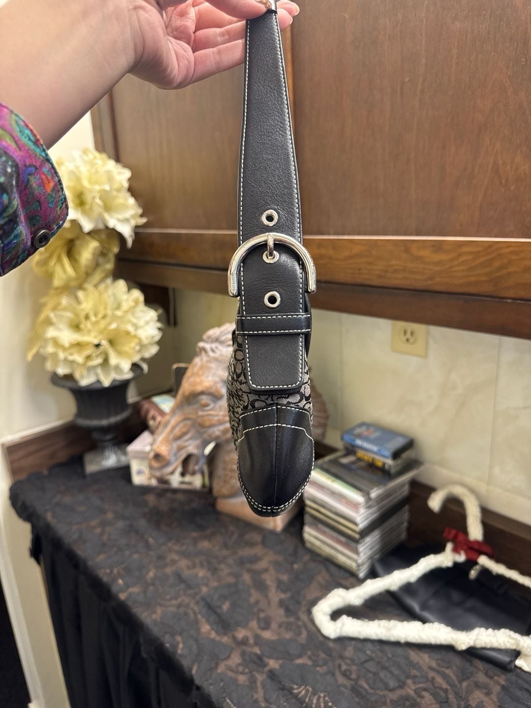 Coach Soho Signature Buckle Flap Bag Black/Grey Canvas 6818