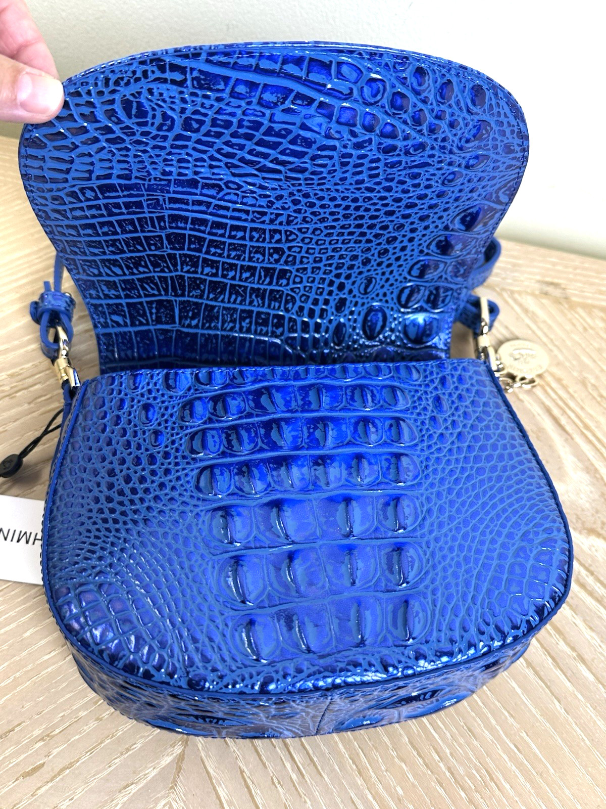 NWT BRAHMIN BRIAR COBALT POTION BLUE METALLIC LEATHER CROSSBODY SMALL HANDBAG