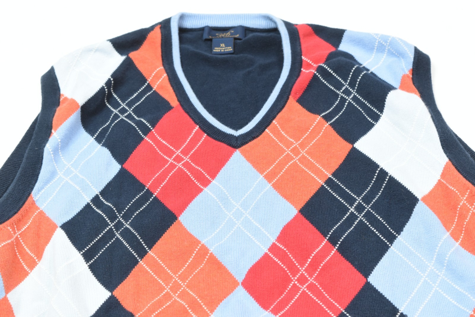 Brooks Brothers Sweater Vest Mens XL Blue Argyle V-Neck Sleeveless Pullover