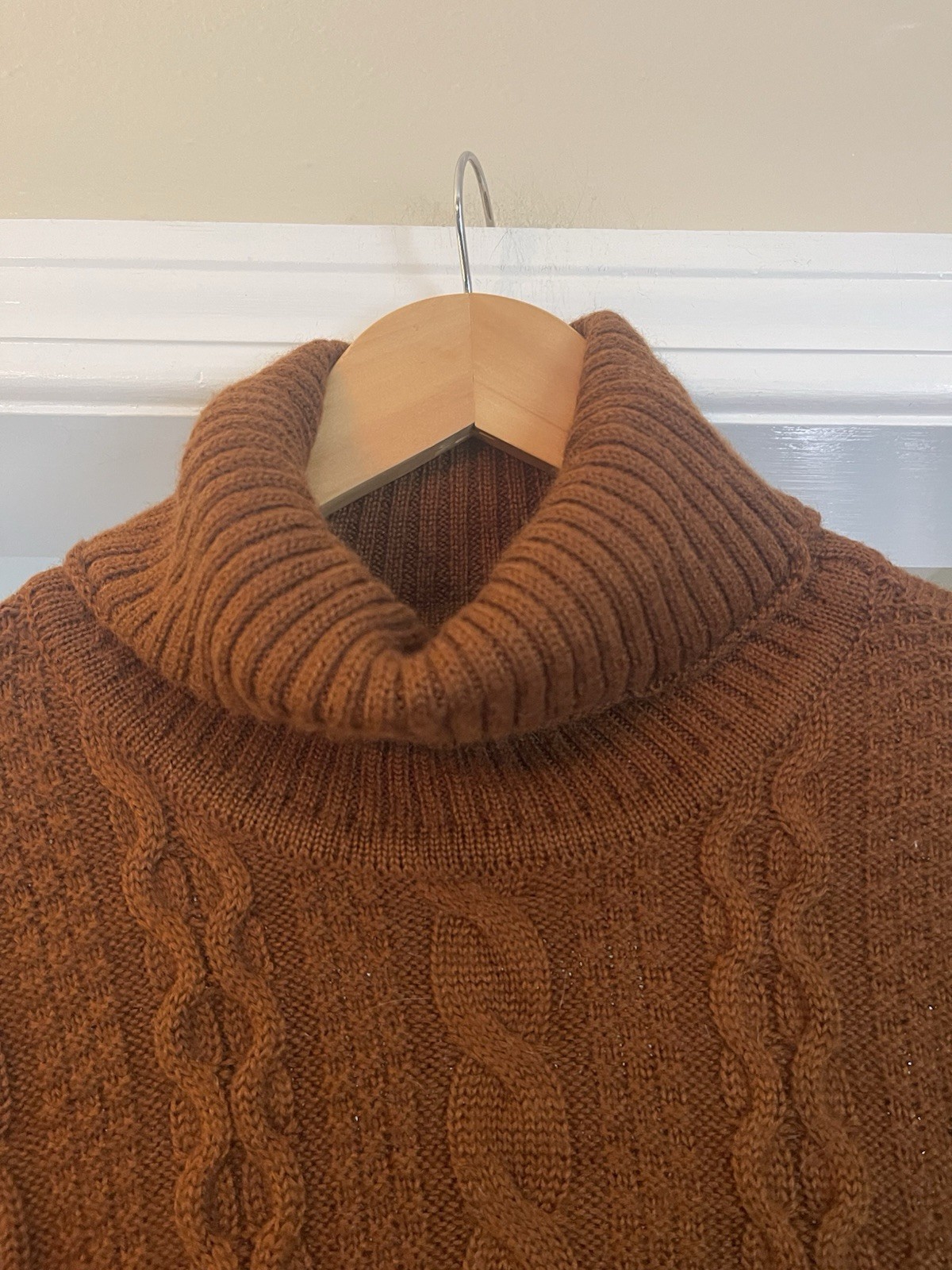 North Style Womens Brown Wool Blend Cable Knit Turtleneck Sweater Size Large