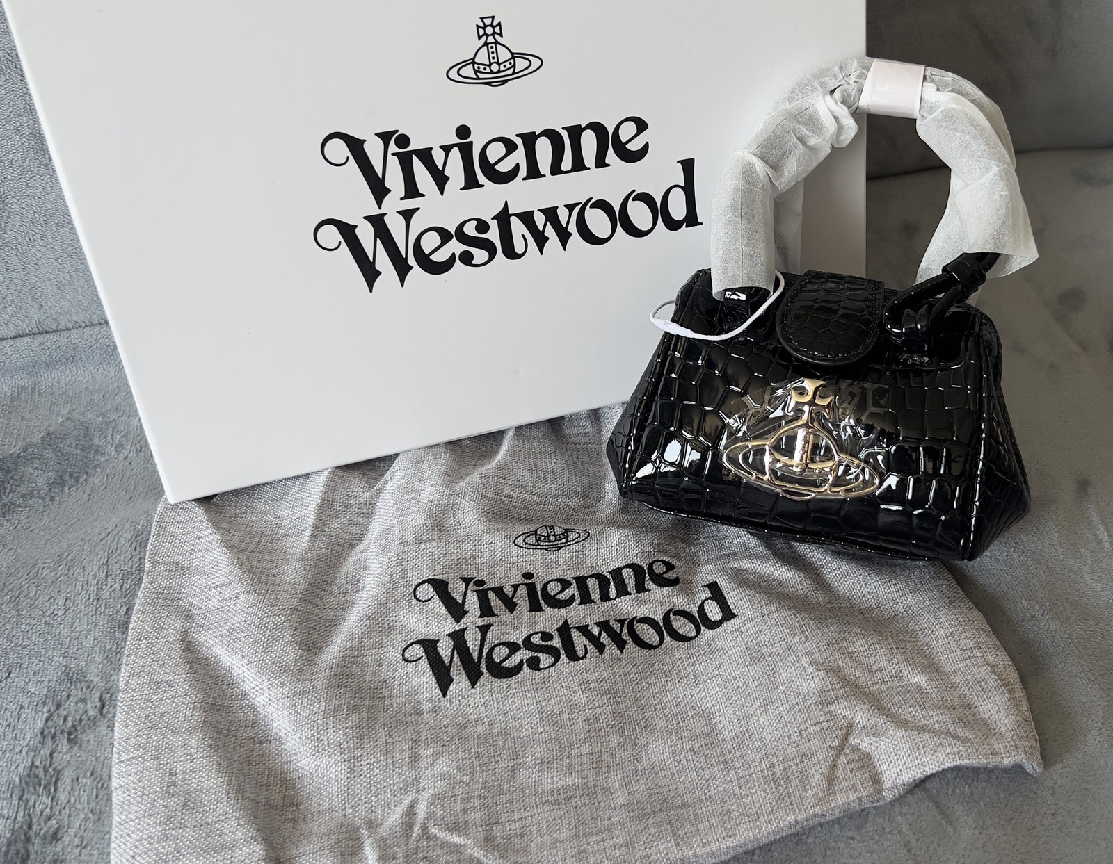 Vivienne Westwood Mini Croc Embossed Bag Black Handbag
