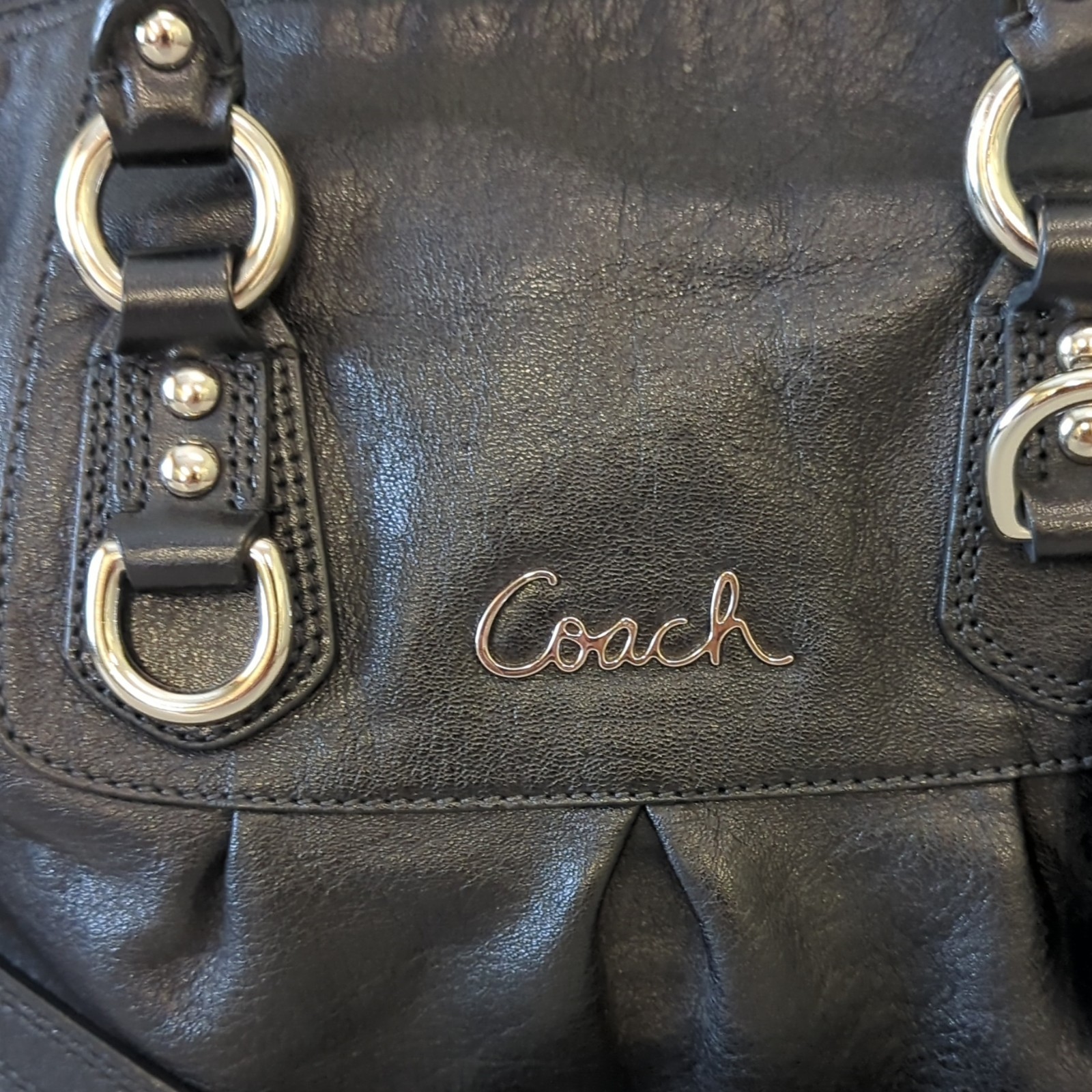 Coach Black Ashley Satchel/Top Handle Bag w/ Detachable Strap, Purple Lining