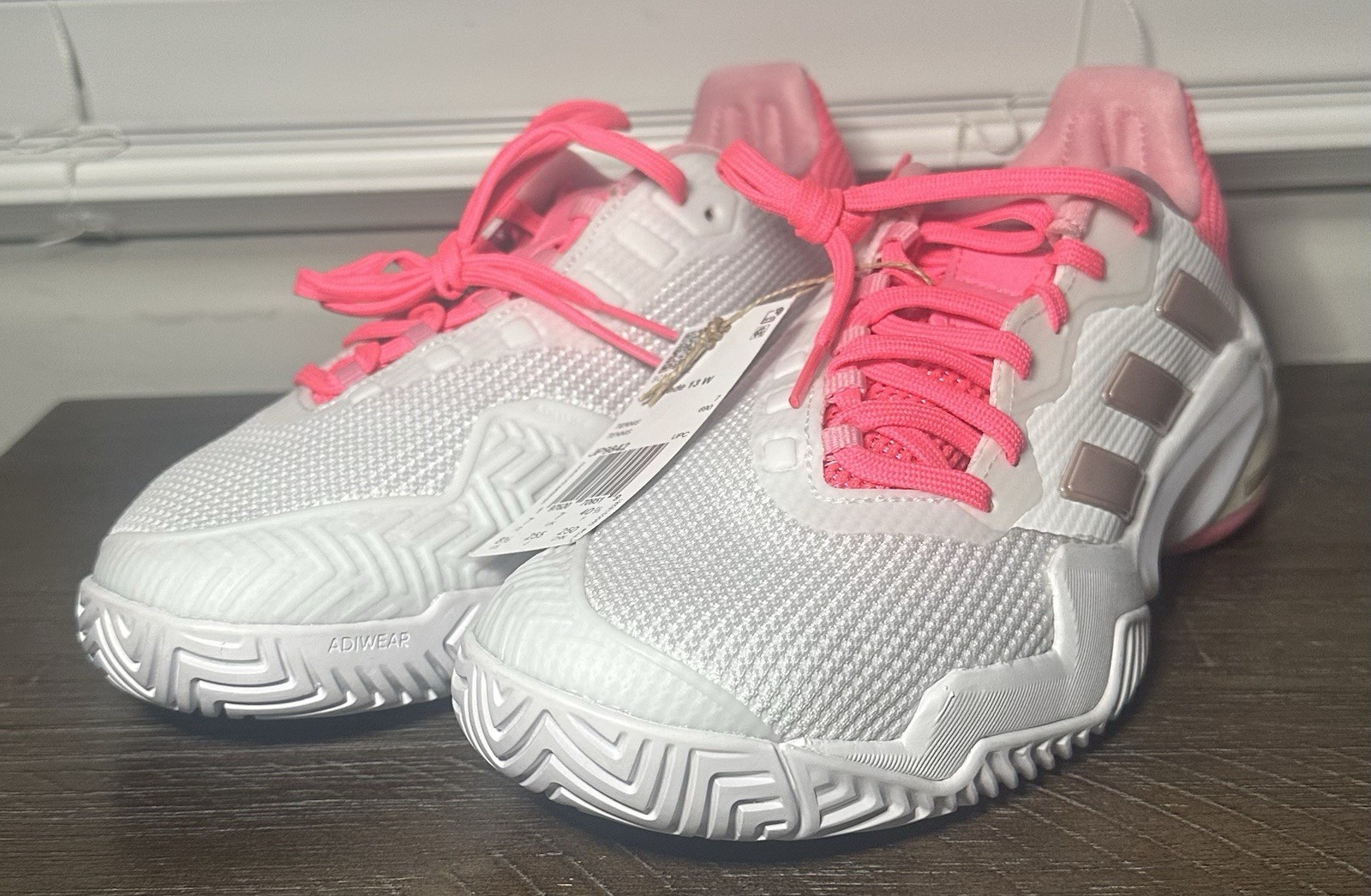 Adidas Barricade 13 Womens Size 8.5 Cloud White Pink Lace Up Tennis Shoes JP9842