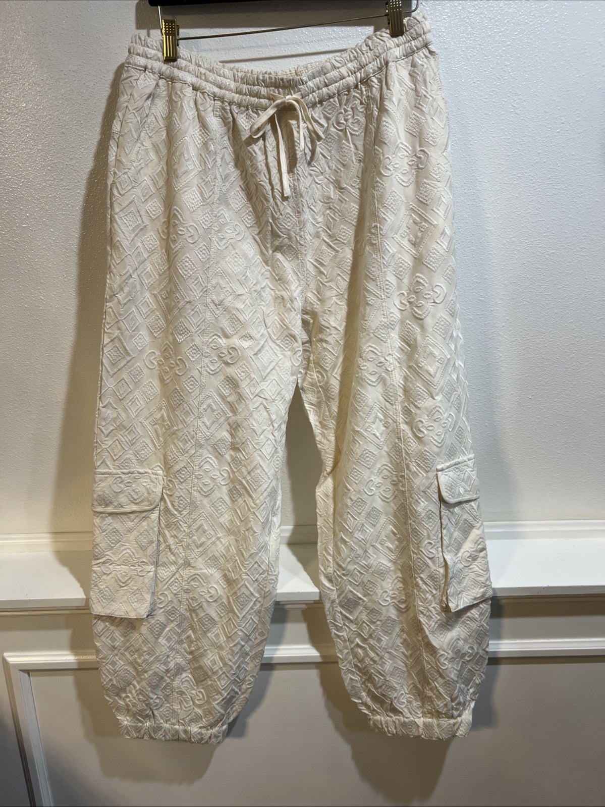 Jaded Gypsy diamond In The Rough Jogger Pants Cream Textured Cargo Large/ XL