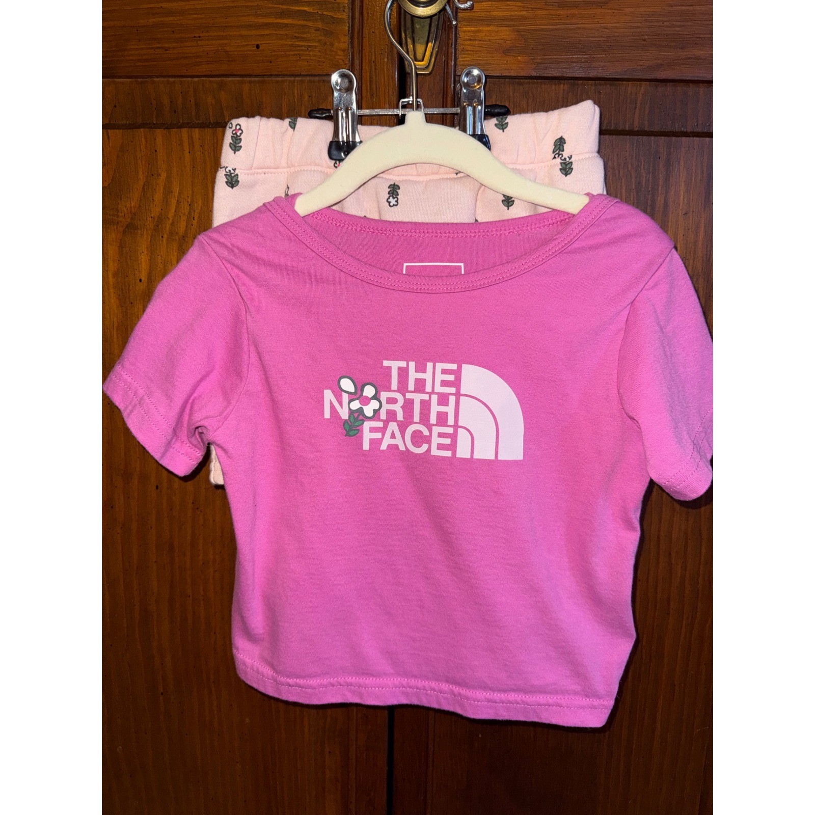 The North Face Baby Girls Pink Floral Logo T-Shirt and Shorts Set 6-12M