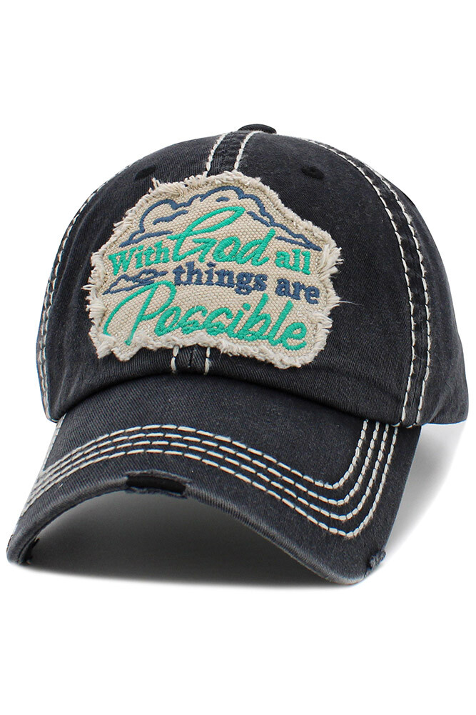 KBETHOS Women With God All Things Are Possible Distressed Cotton Baseball Cap