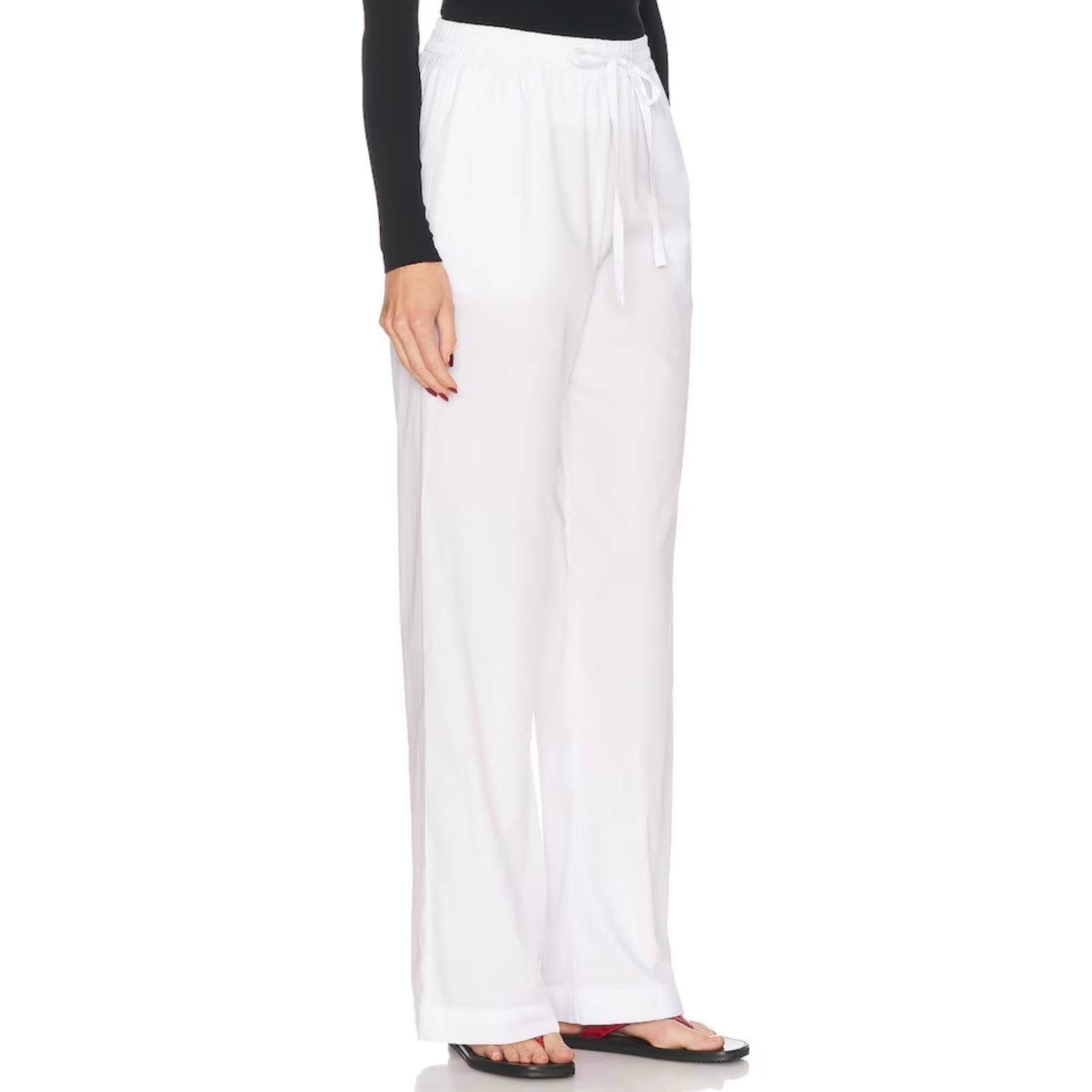 ENZA COSTA Poplin Resort Pant Womens Small White Cotton Wide Leg Drawstring NEW