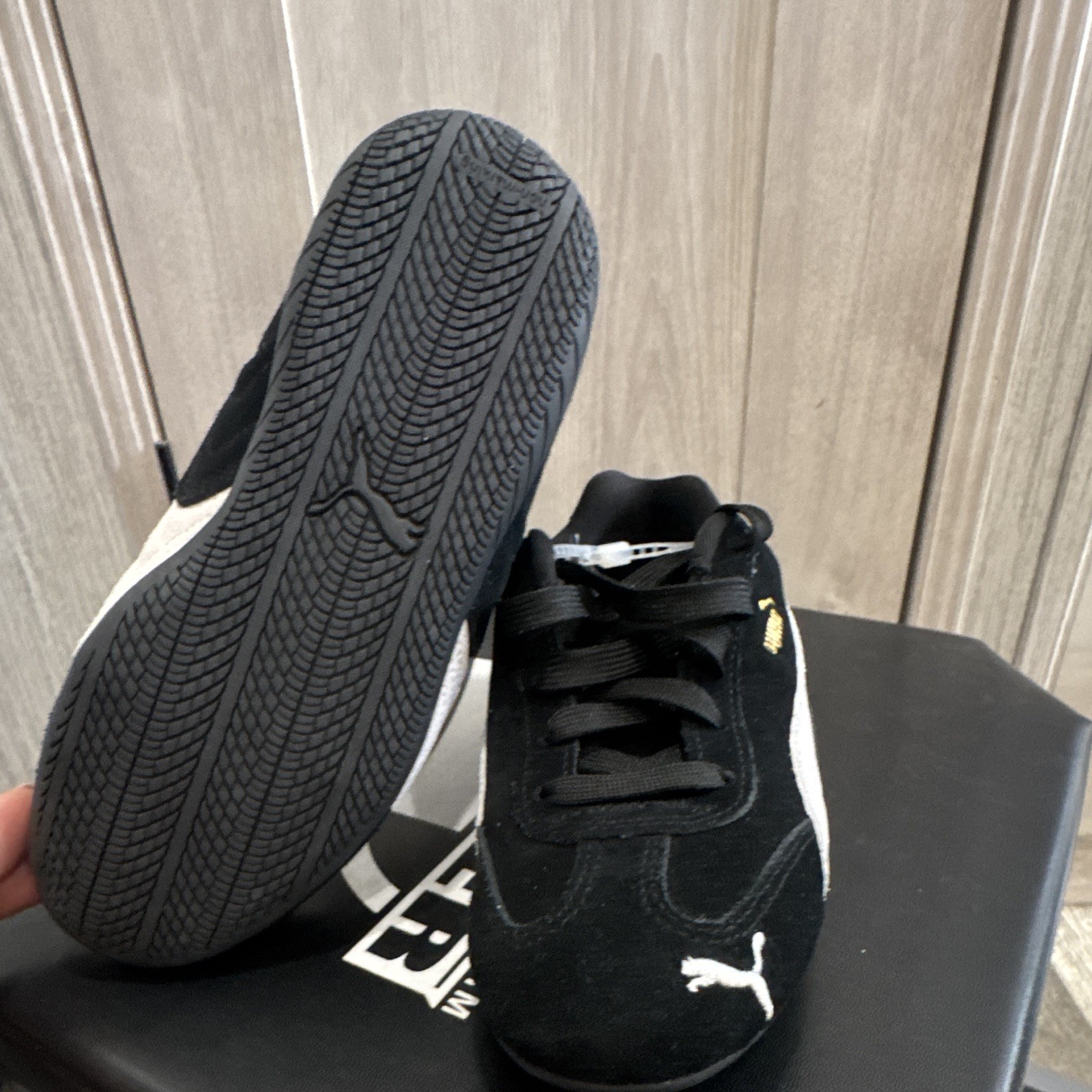 PUMA Men’s Low Top Lace-Up Athletic Sneakers Black White Suede Rubber Sole