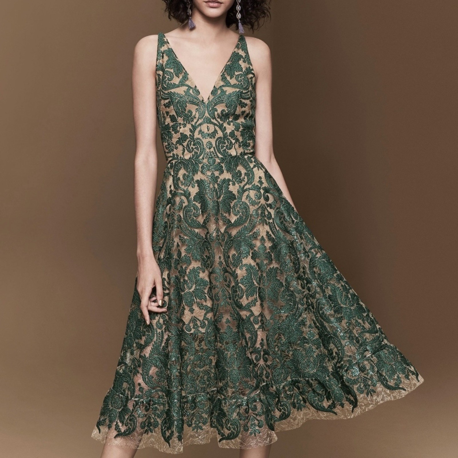 Dress The Population Blair Sequined Embellished Fit Flare Dress Emerald Small