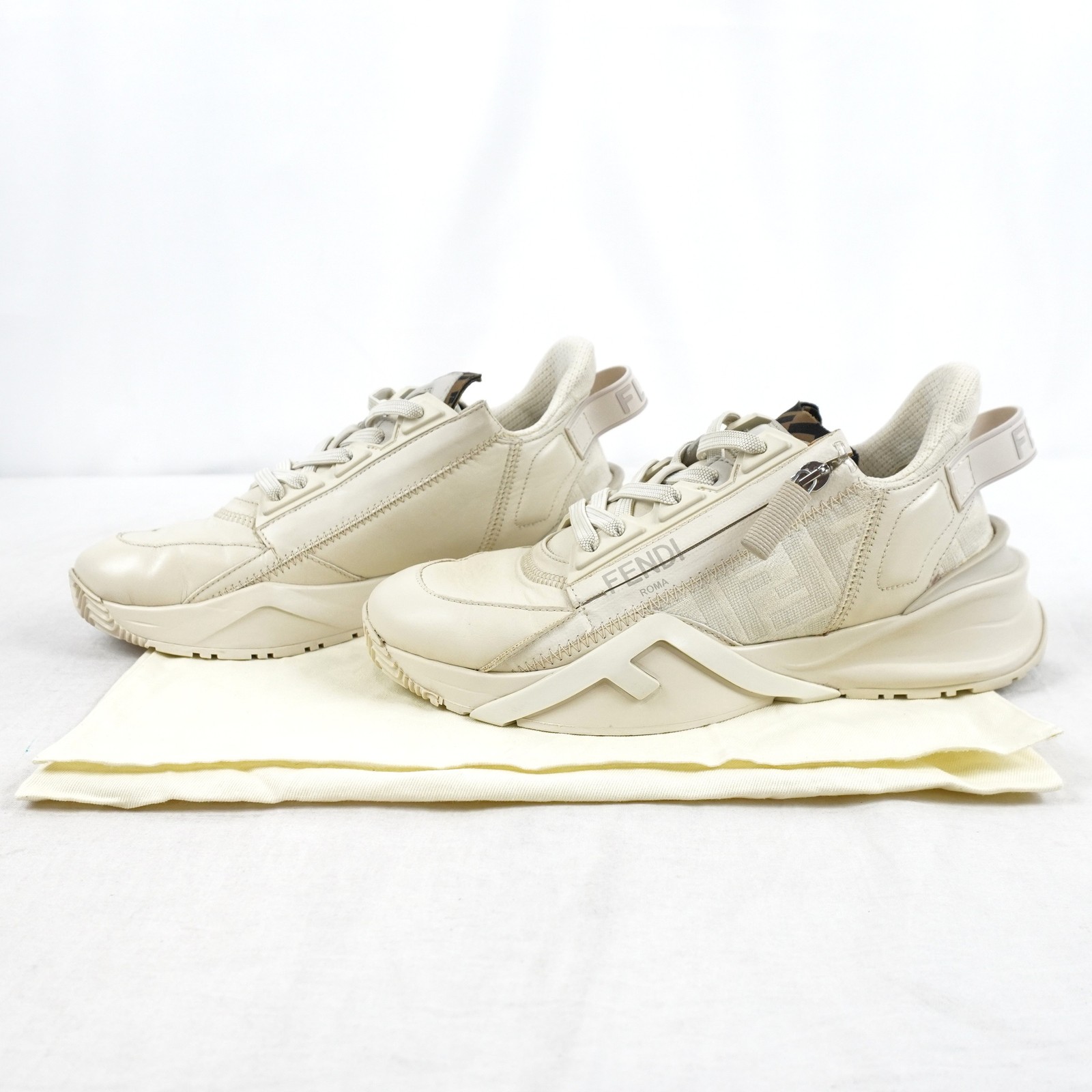 Fendi FF Flow Sneakers In White With Brown Accent – Women’s Size EU 38