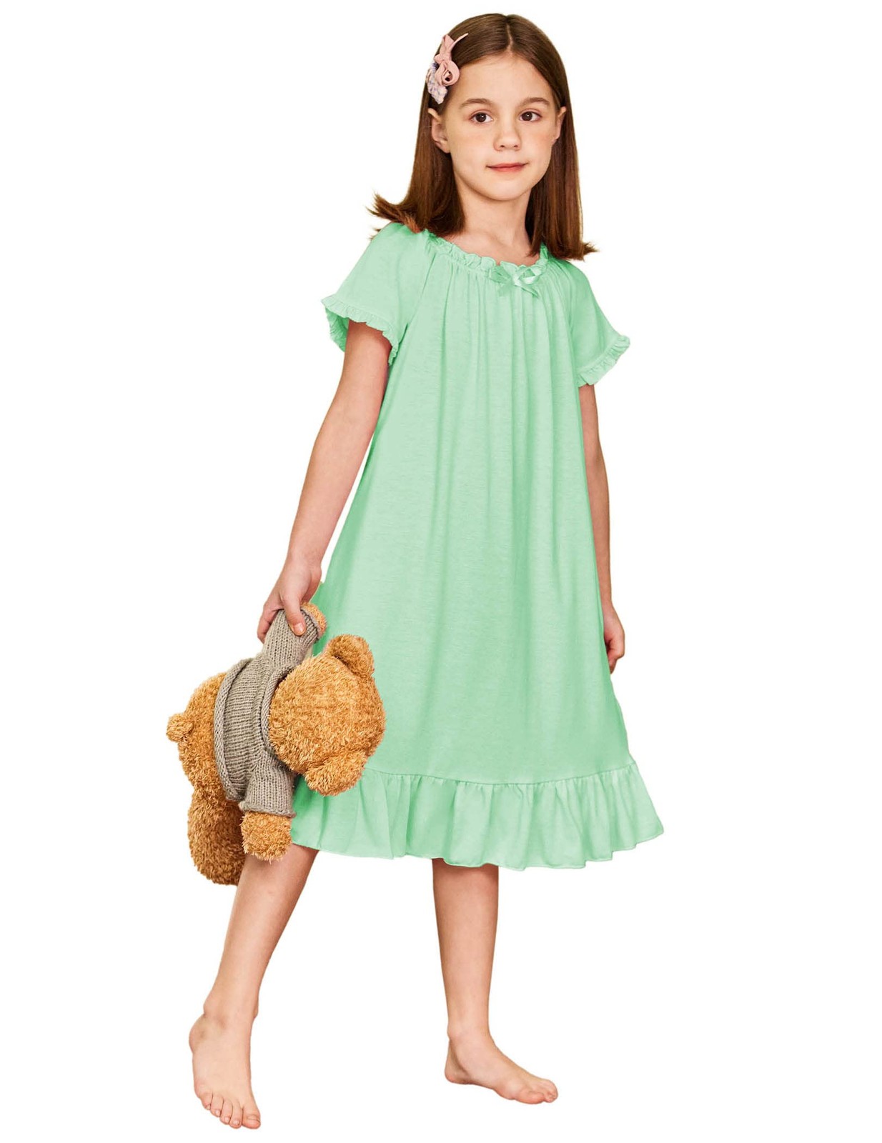 Arshiner Girls Princess Pajama Dress Casual Nightwear (Aqua Green, 9-10 Years)