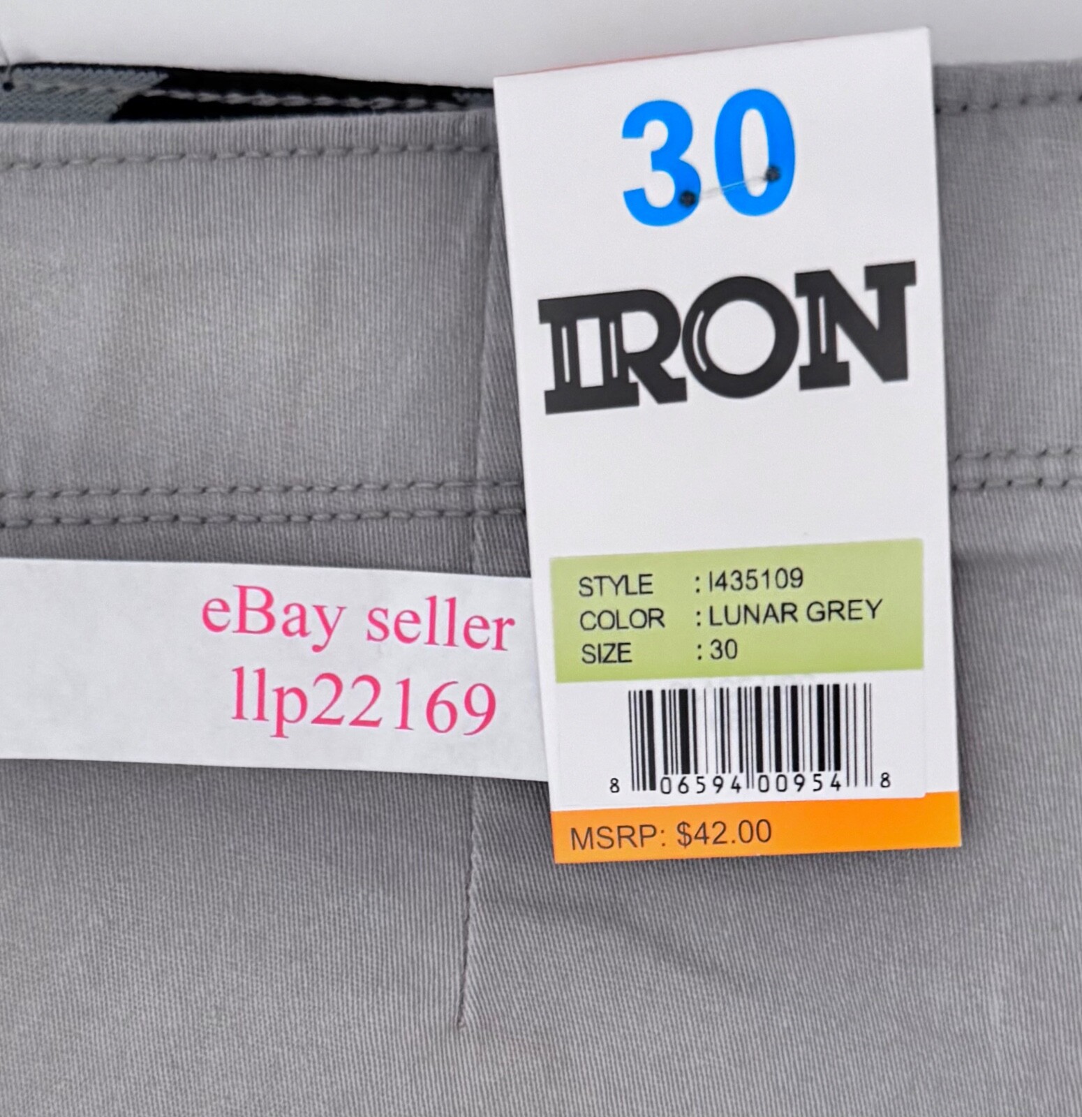 IRON CO Men’s Stretch Shorts (SIZE 30) Flex Waist Flat Front LUNAR GREY New Tag!