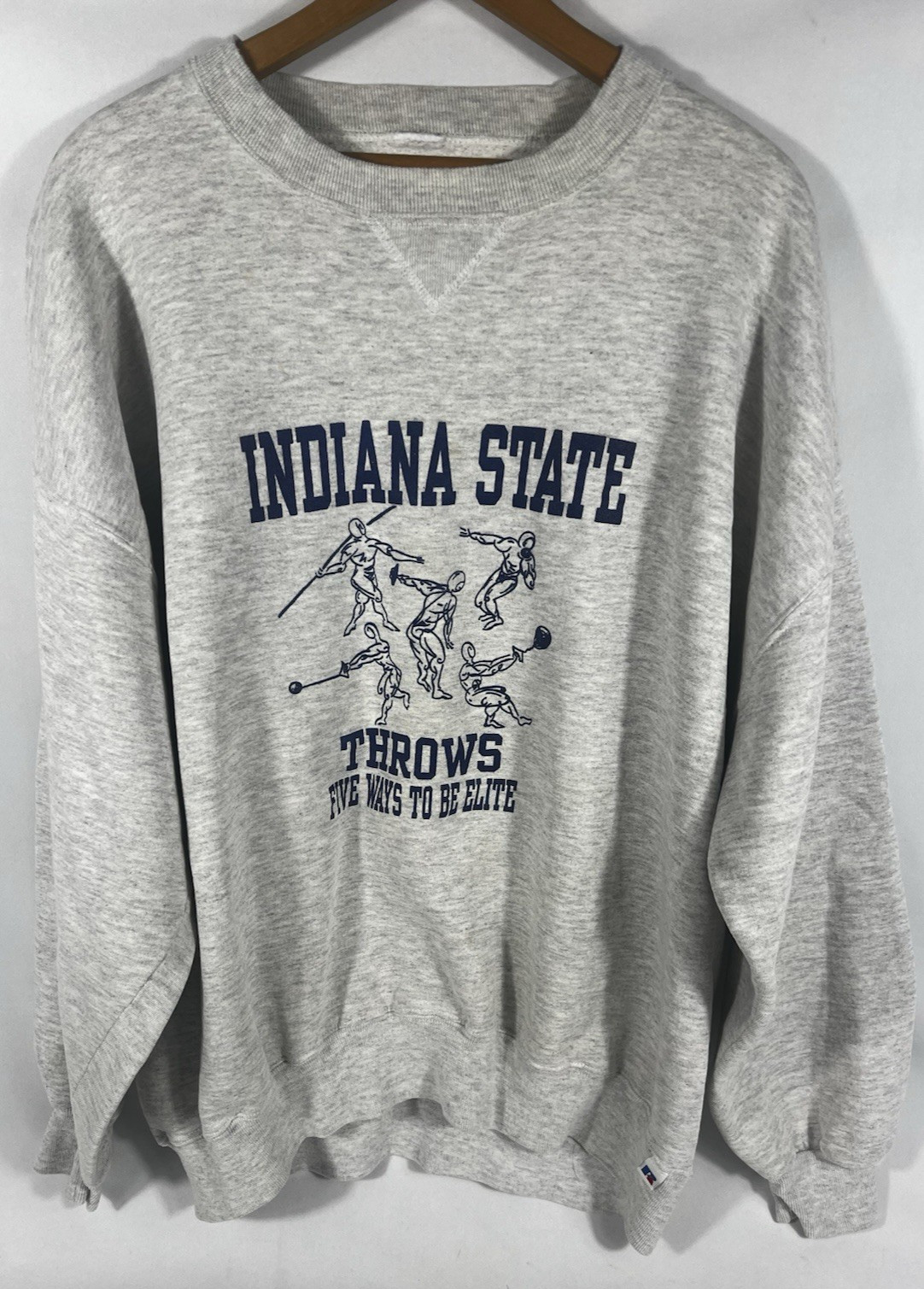 Vtg 90s Indiana State Sweatshirt XL Russell USA Track & Field Discus Javelin