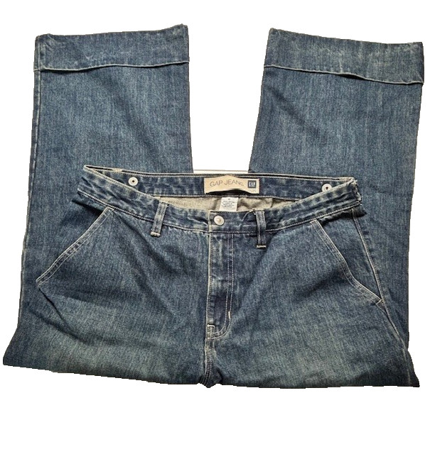 Gap Jeans Womens 12 Wide Leg Cuffed Denim Cropped Blue High Rise Vintage
