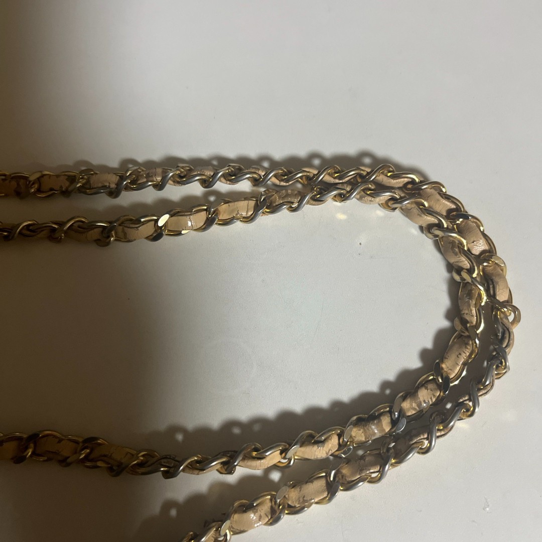【Recolored】Chanel Matelasse Beige Chain Tote Bag Quilted Design Leather Used