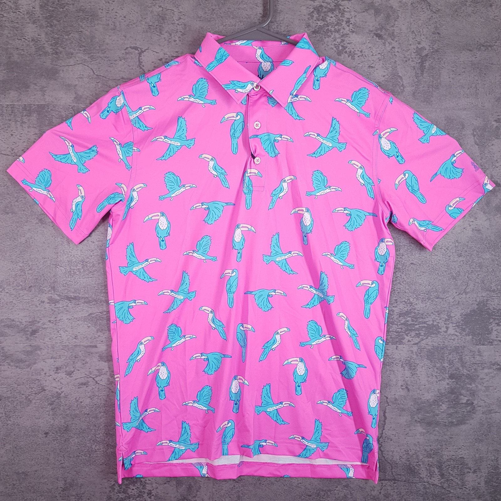 CHUBBIES The Toucan Do It Performance 2.0 Golf Polo Shirt Mens SMALL Pink