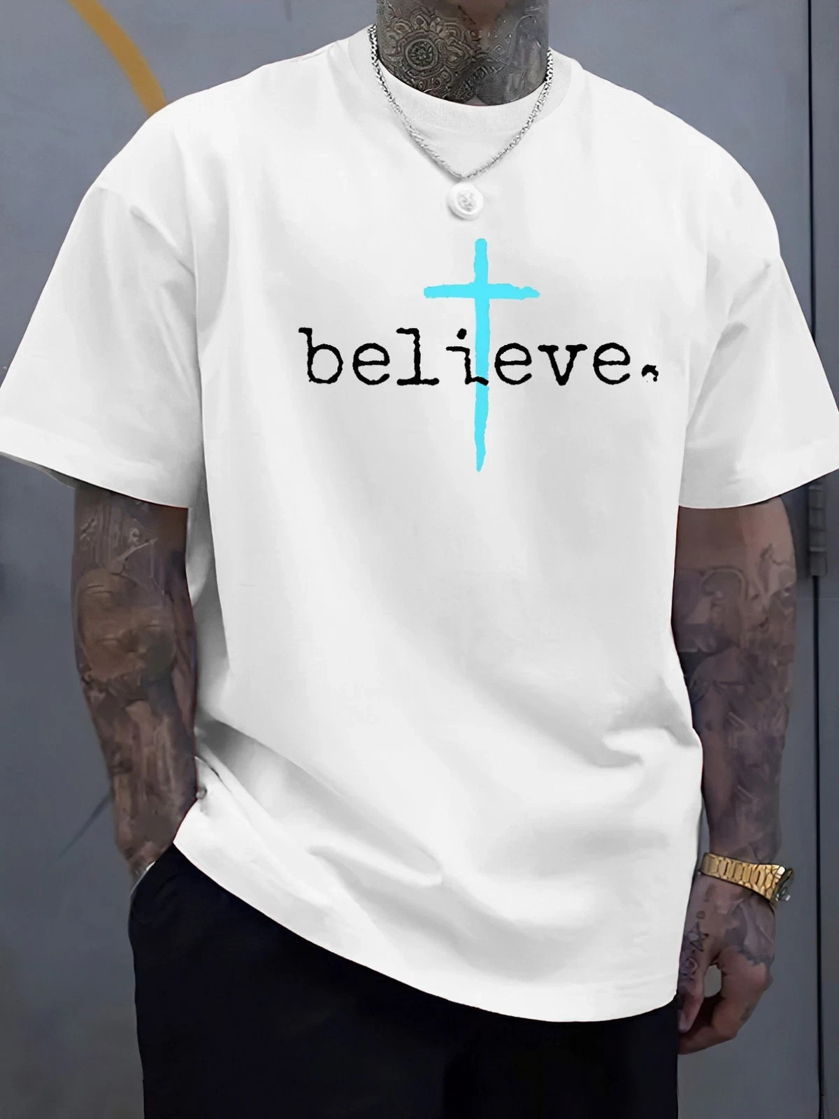 Men’s Faith Cross Graphic Tee Inspirational Christian Message Shirt