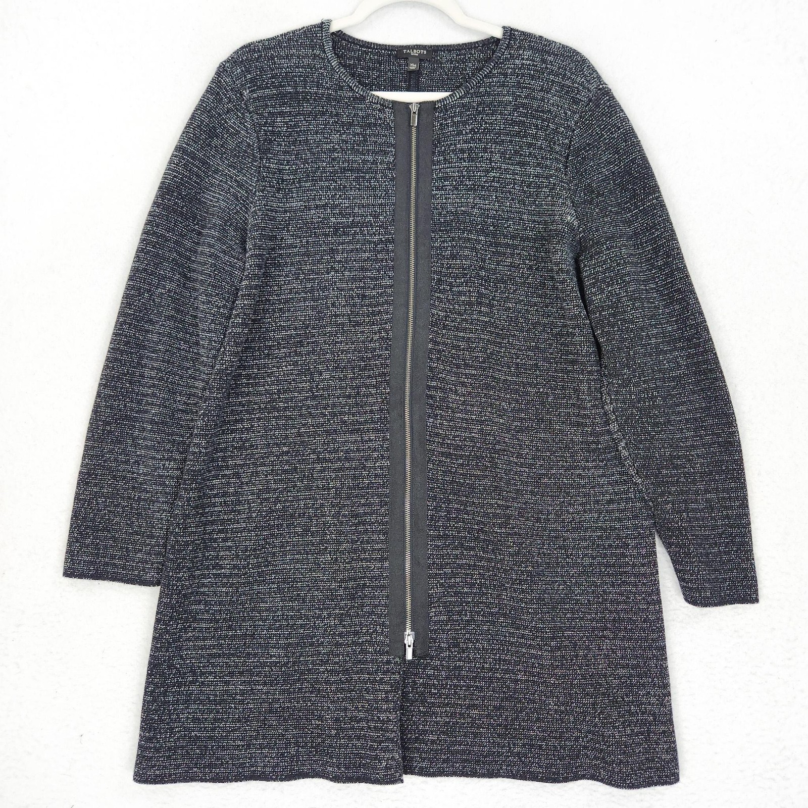 Talbots Jacket Womens Petites XL Petite Gray Knit Zip Front Heavyweight Coatigan