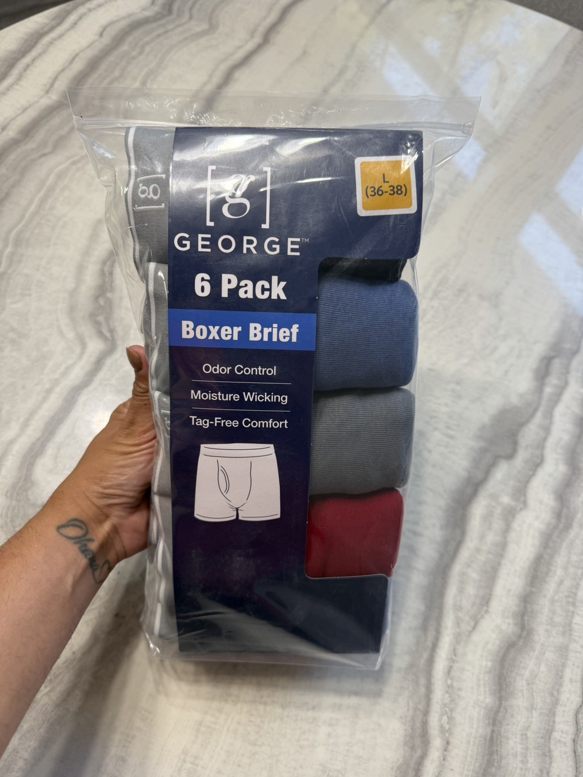 George Men’s Boxer Briefs 6 Pack Tagless Odor Control Moisture Wicking L