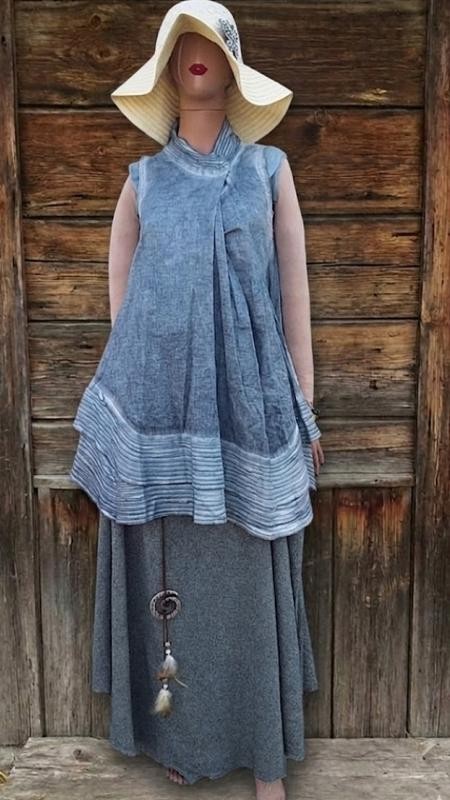 Nile Blue Loose Fit Summer Linen Tunic Size Xs