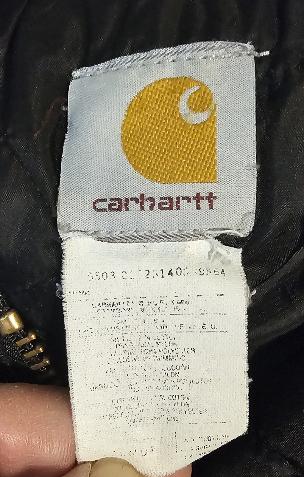 Carhartt Navy Lined Work Jacket Full Zip Logo Zipper Button Spread Collar L