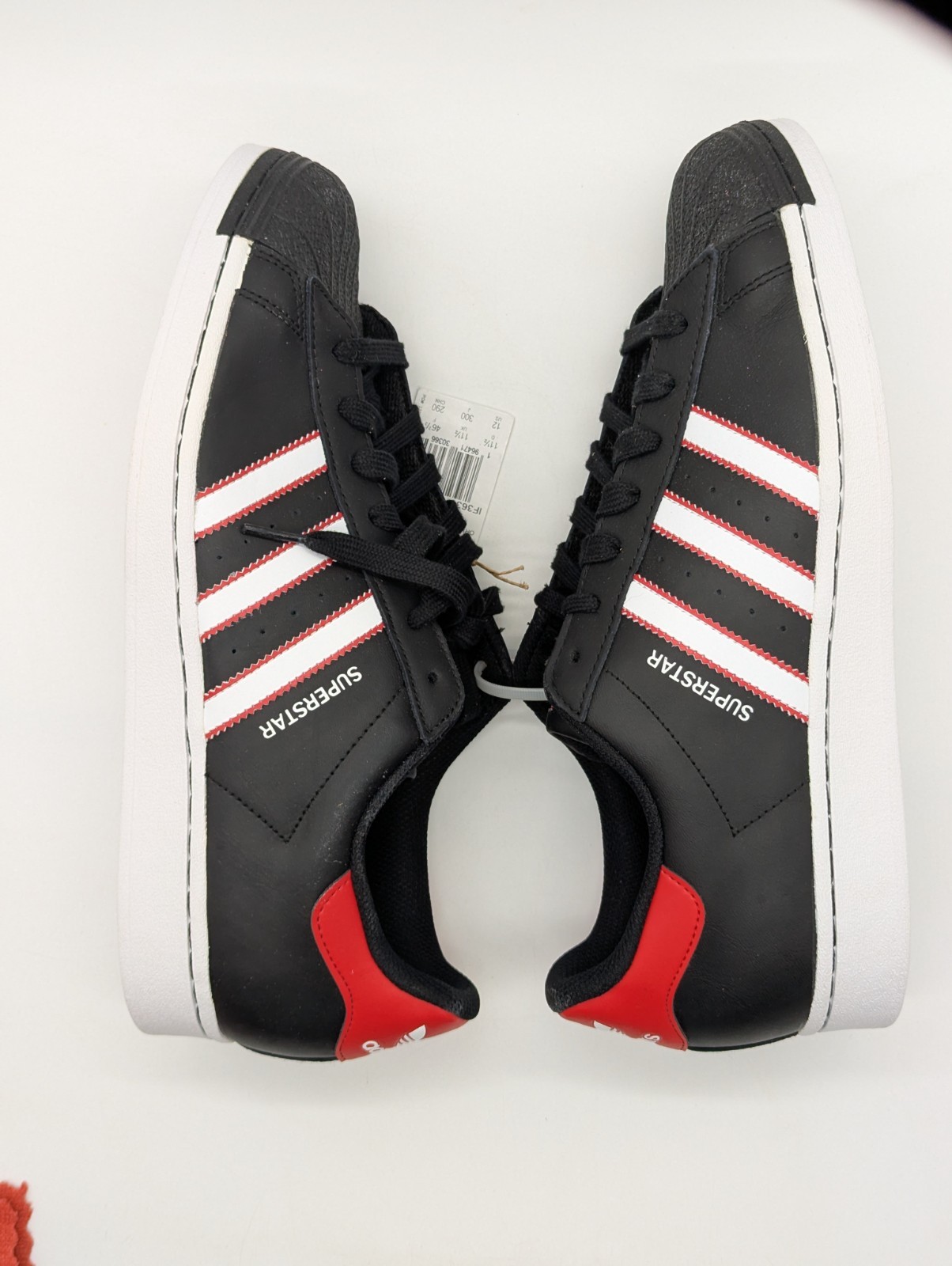 Mens Size 12 Adidas Superstar Black White Scarlet Red Shoes Sneakers IF3631 New