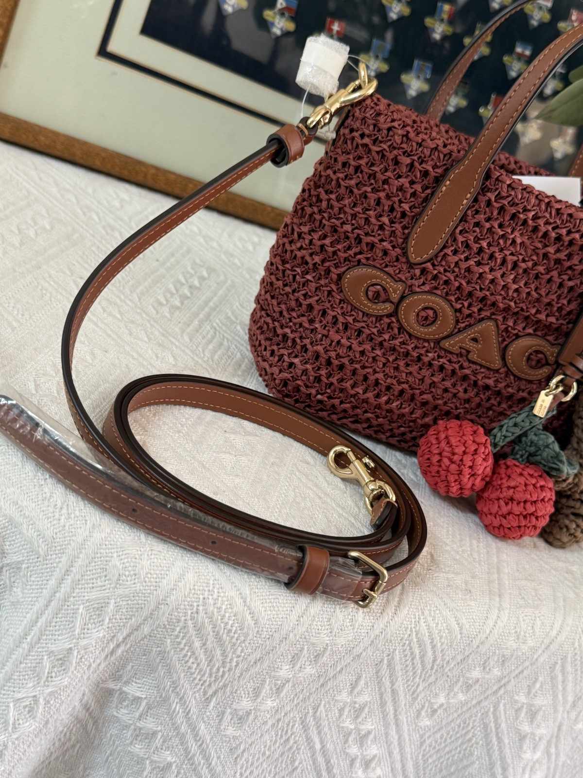 Coach CEU30 City Mini Tote Bag With Charms in straw/Gold/Russet new‼️