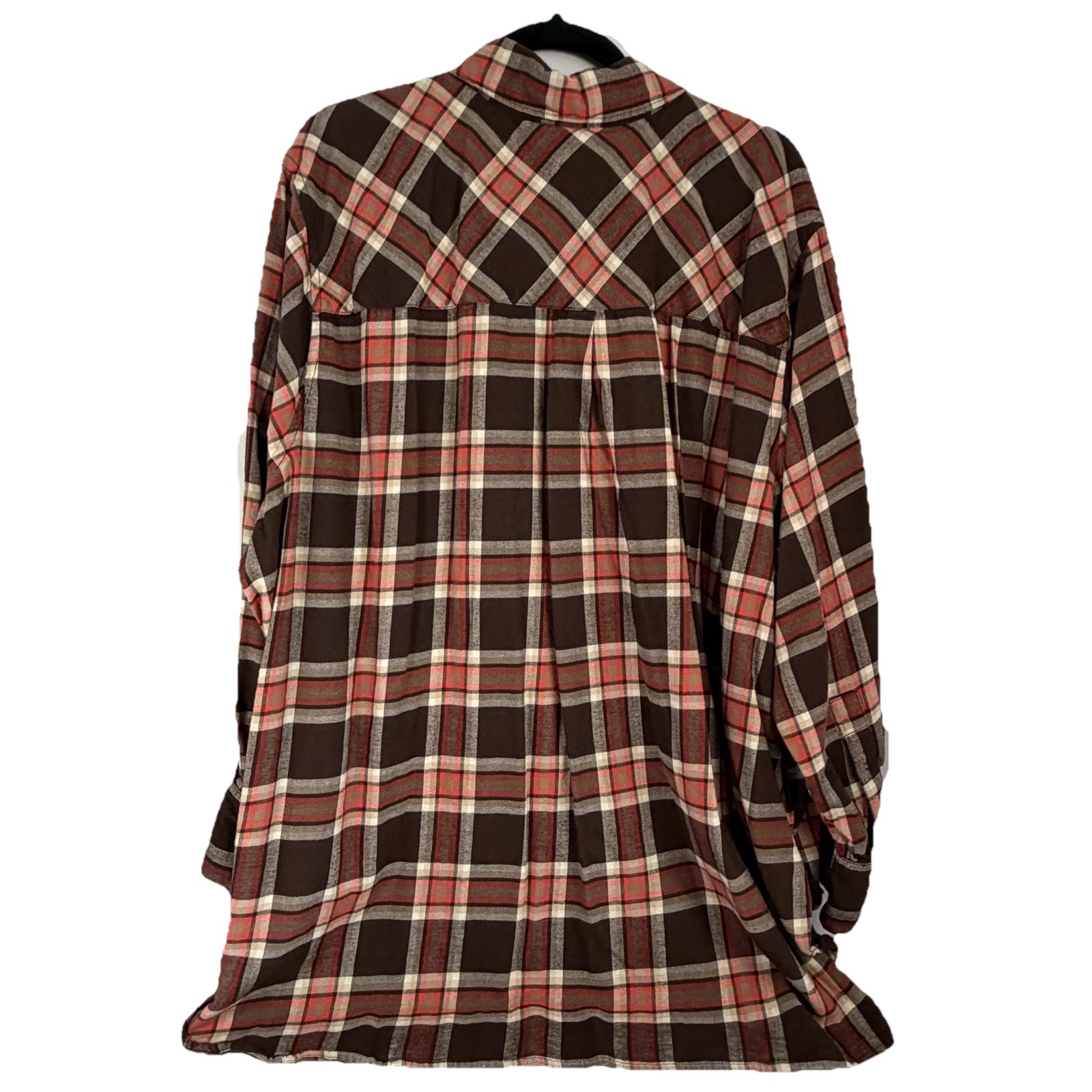 Lane Bryant 26/28 Brown Orange Plaid Tunic Shirt Soft Flannel Feel
