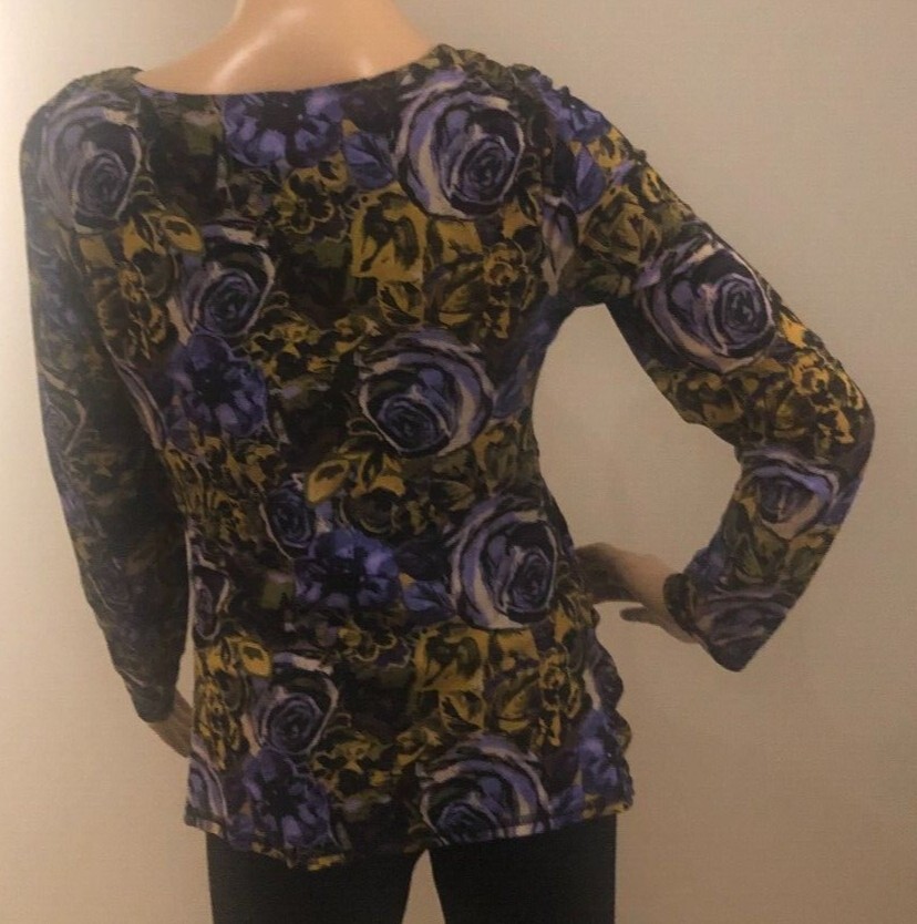 WORTHING WOMAN’S BLOUSE SZ M LONG SLEEVES PURPLE/GOLD FRONT RUCHING