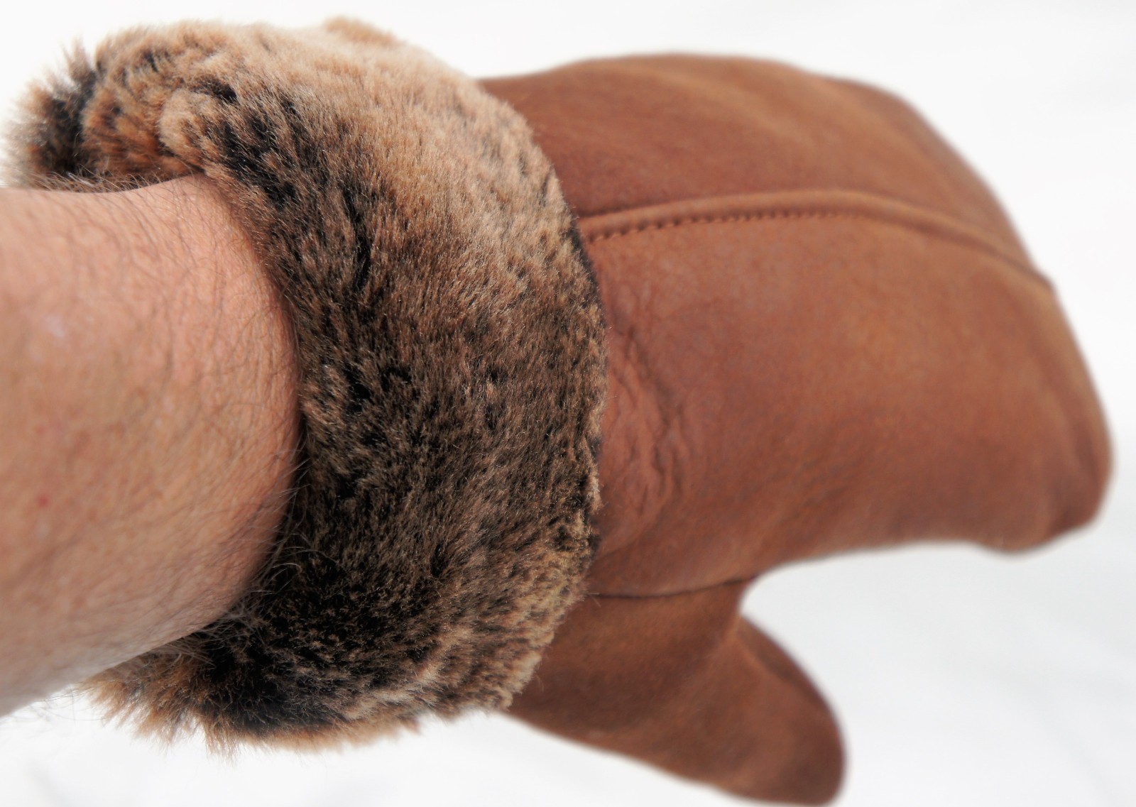 REAL GENUINE SHEEPSKIN SHEARLING LEATHER MITTENS UNISEX, AGED COGNAC BROWN S-2XL