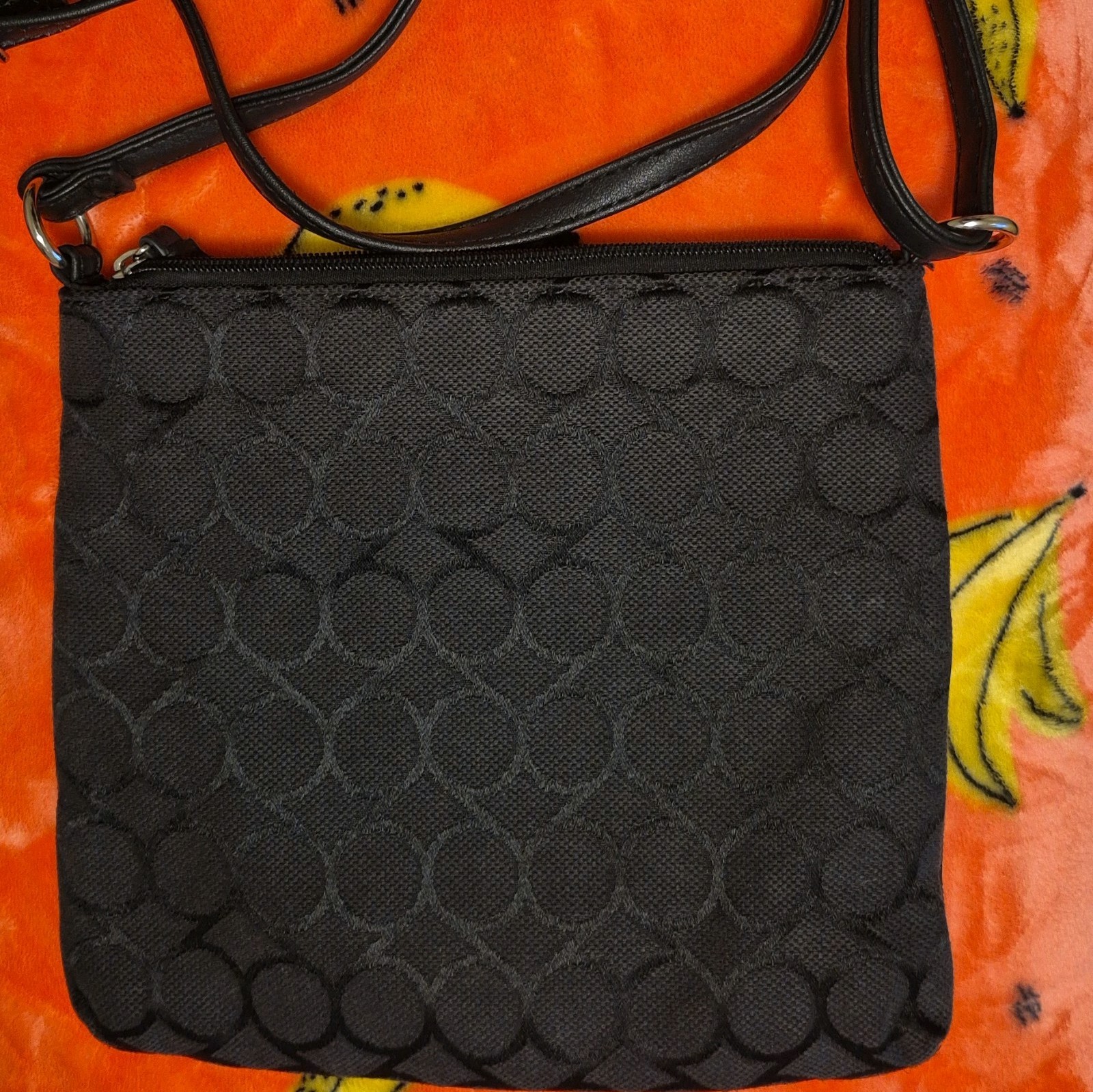Nine West Small Black Logo Crossbody Bag, Silver Hardware, Zip, Detachable Strap
