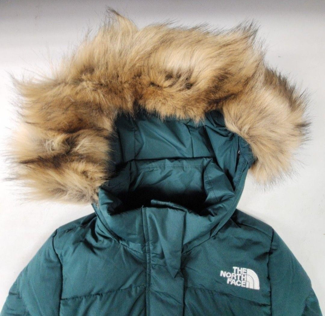 The North Face Puffer Jacket Womens Size S Green Hooded Faux Fur Trim Insulated