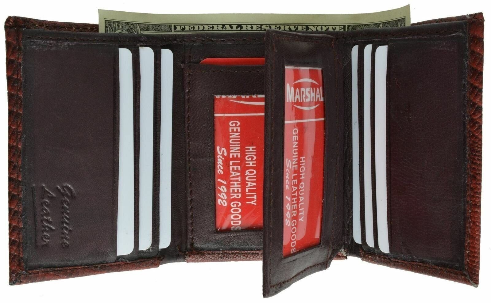Alligator Print Cowhide Leather Trifold Wallet with ID Window & Credit Card Slot