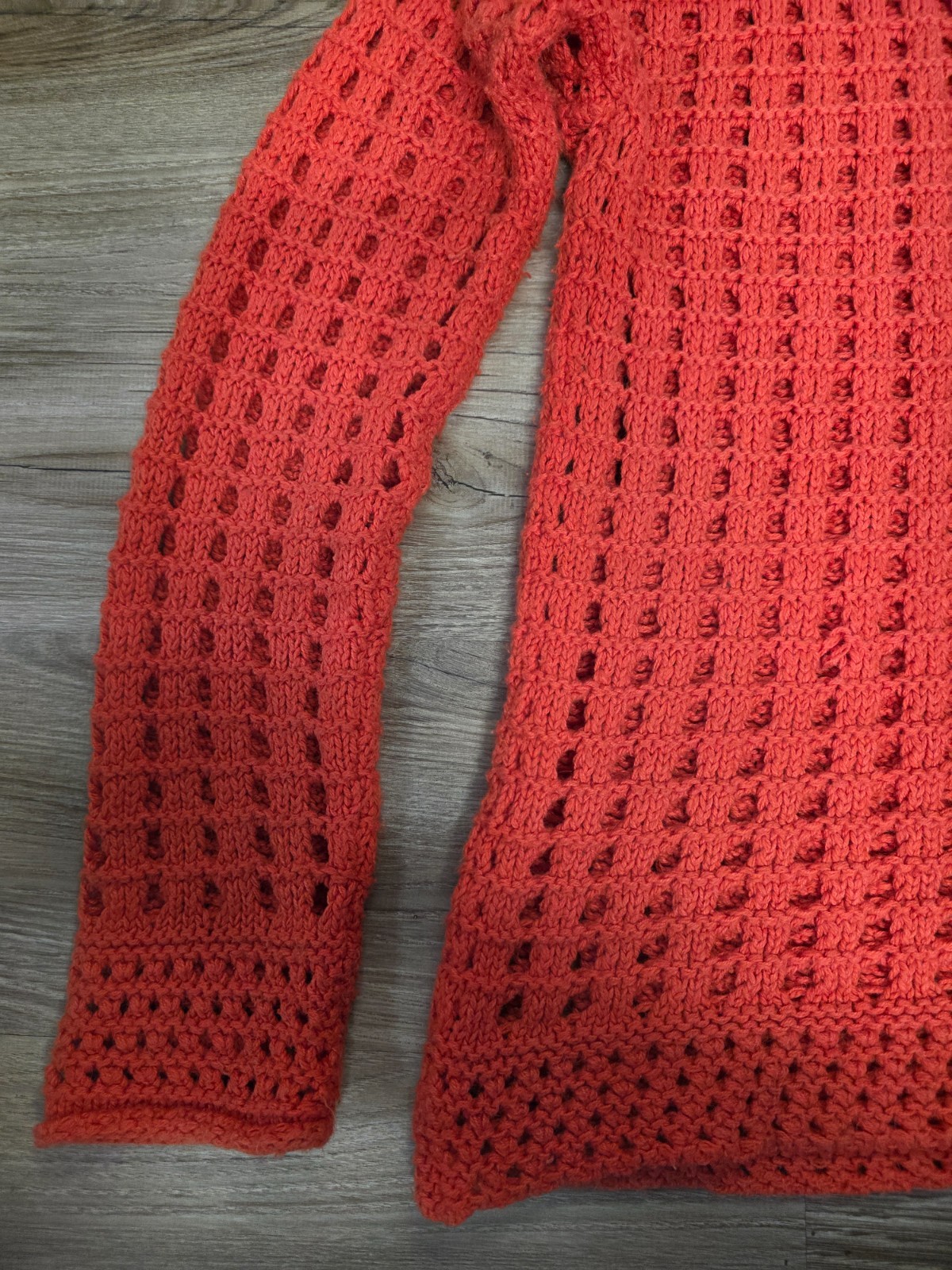 FREE PEOPLE SWEATER WOMENS SZ. M ORANGE PULLOVER SEASONS CHANGE OPEN KNIT FLAWS