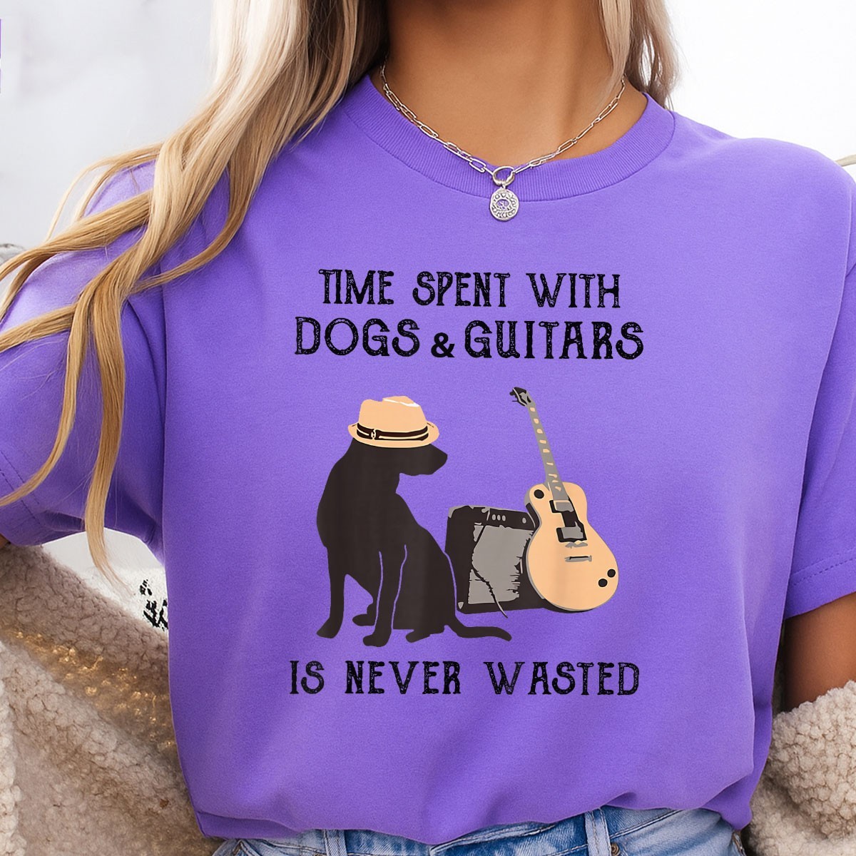 Time Spent with Dogs and Guitars is Never Wasted Music Lover Dog Tee Gift Item