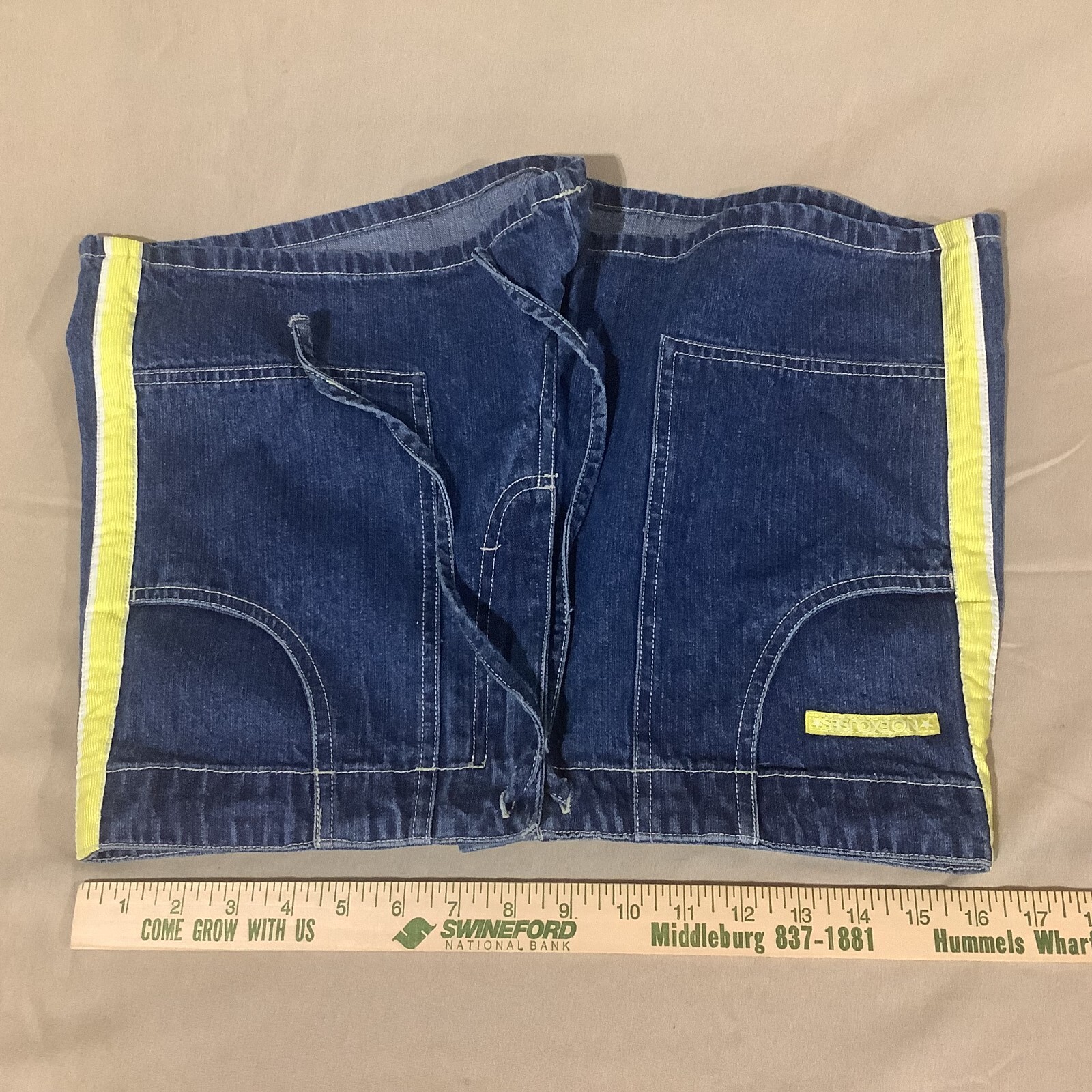 VTG 90s No Excuses Denim Shorts Tuxedo Stripe High Waist Mom Tie &Button Sz 9/10