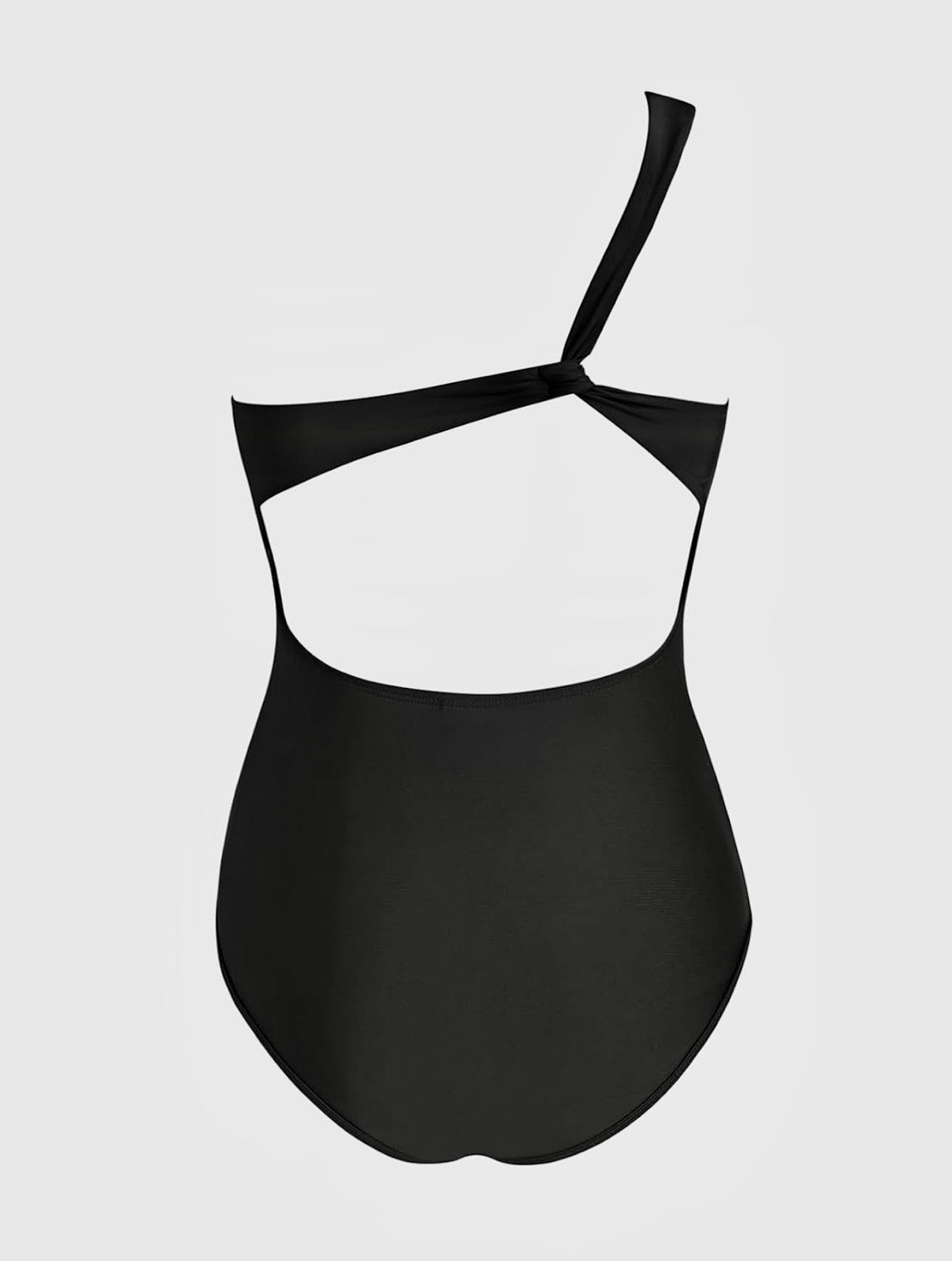 CUPSHE Black Solid One-Shoulder Mesh Cutout Lined One-Piece Swimsuit M C