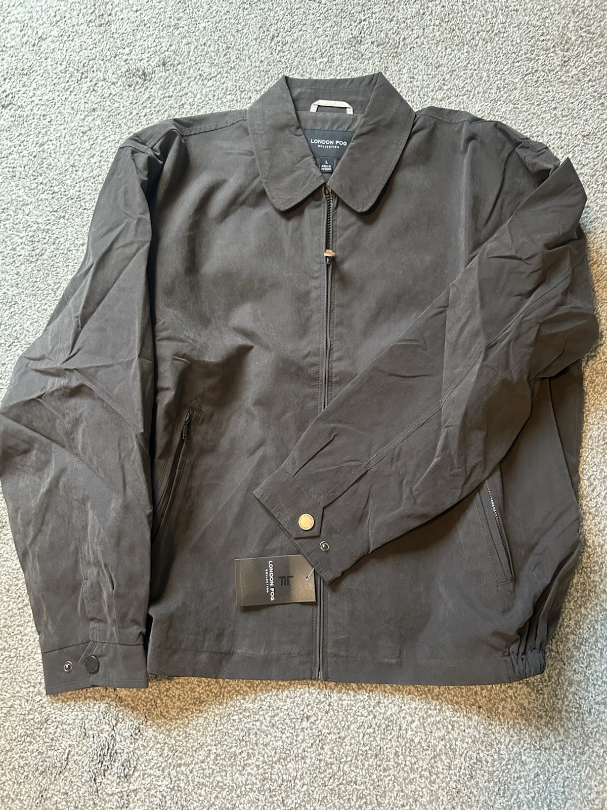 London Fog Men’s Brown Full Zip Jacket Point Collar Regular Fit Size L