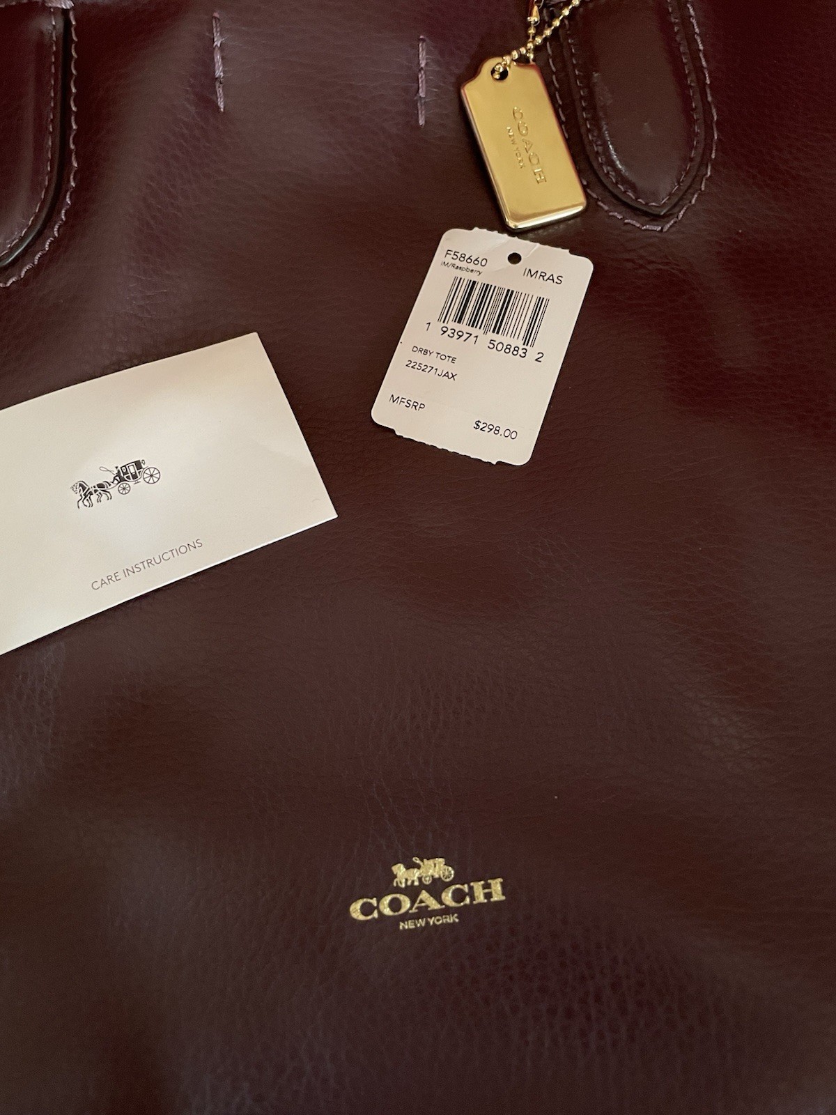 Coach Derby Tote Leather Burgundy Shoulder Bag NWT