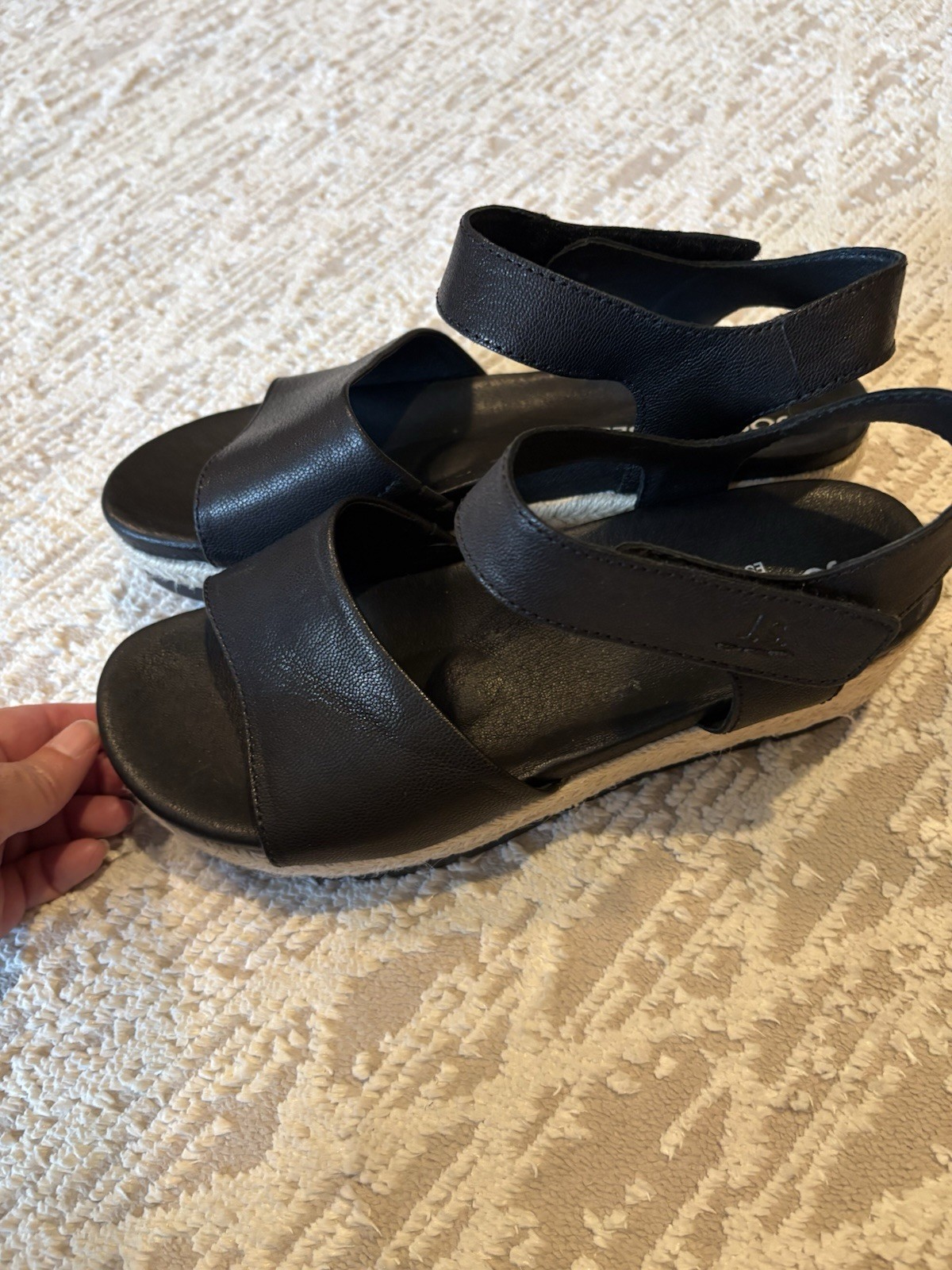 Josef Seibel Leather Espadrille Wedge Strappy Sandals Black EU 39 US 8