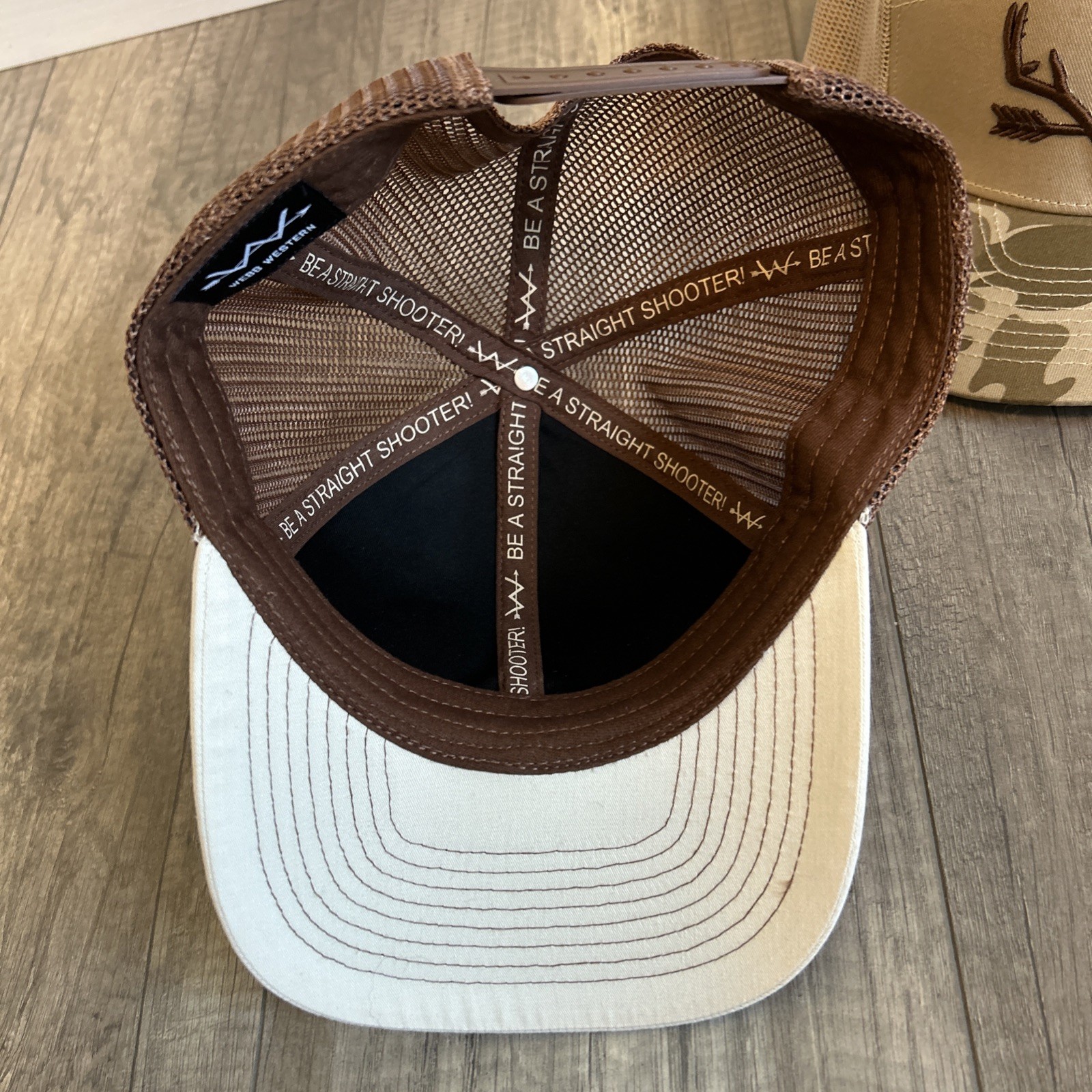 2 Webb Western Camouflage Antler Men’s Hats SnapBack Mesh Brown Beige Lot Pair