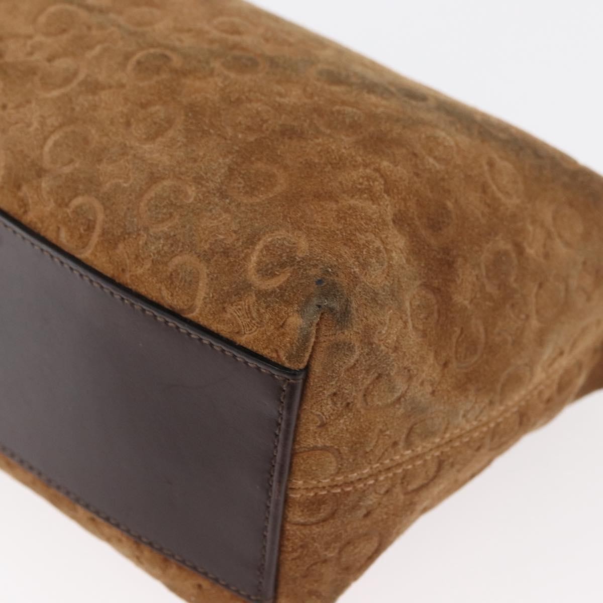 CELINE C Macadam Canvas Hand Bag Suede Brown Silver Auth 176369