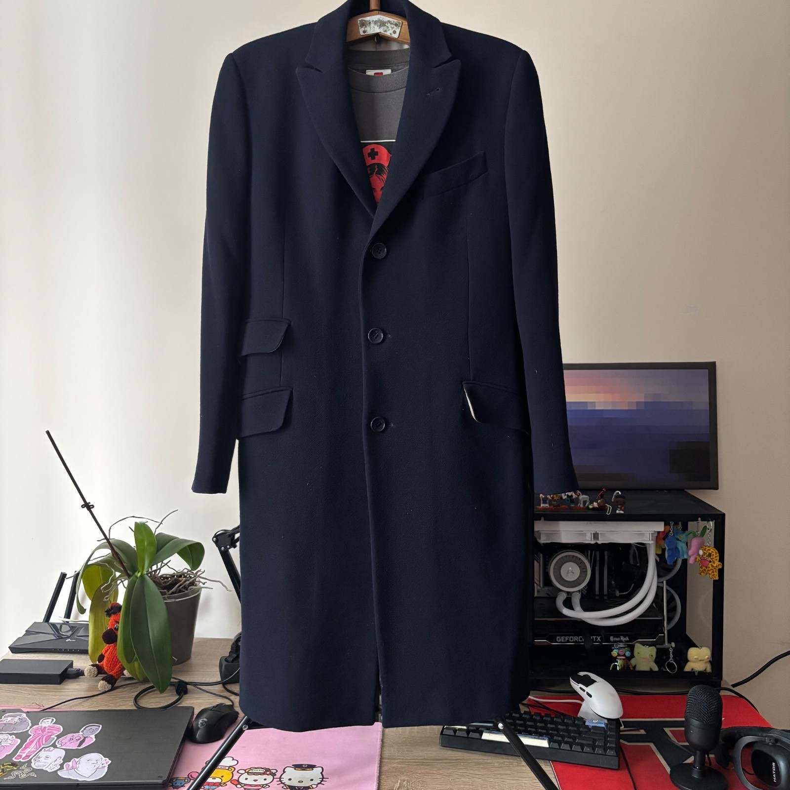 D&G Dolce Gabbana Virgin Wool Long Coat Navy IT46 Made in Italy