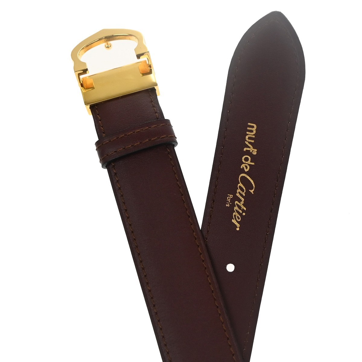 Cartier C Logo Belt 110/43 Leather Red Gold Vintage 05RL880