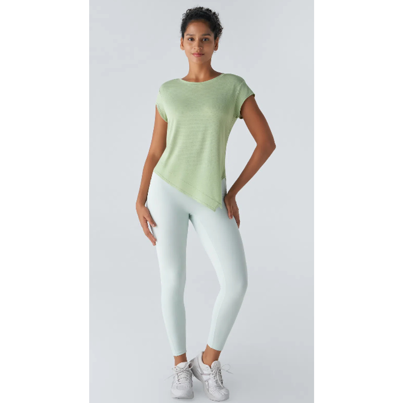HALARA Sheer Jacquard Asymmetric Hem Top XS Quick Dry Workout NWT Light Green