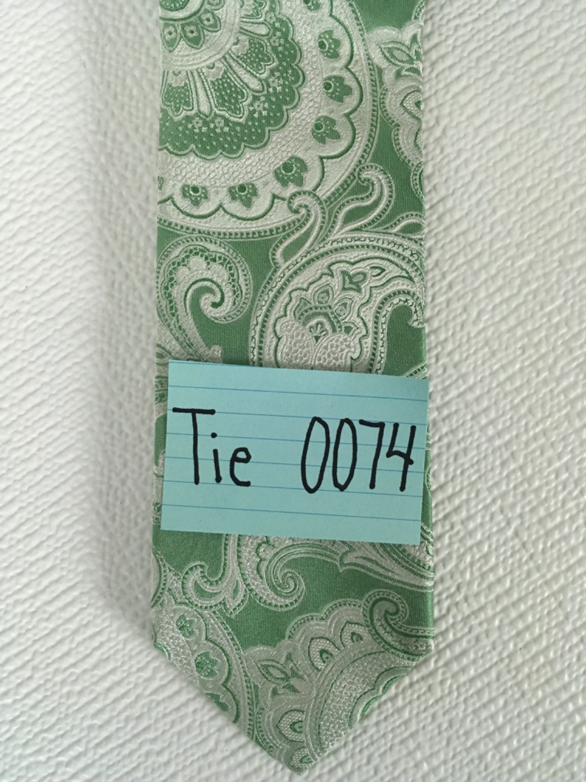 Paul Fredrick Neck Tie Green Silver Paisley 100% Silk 3.25 in Wide 59 in Long